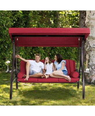Porch Swing with Stand and Adjustable Canopy