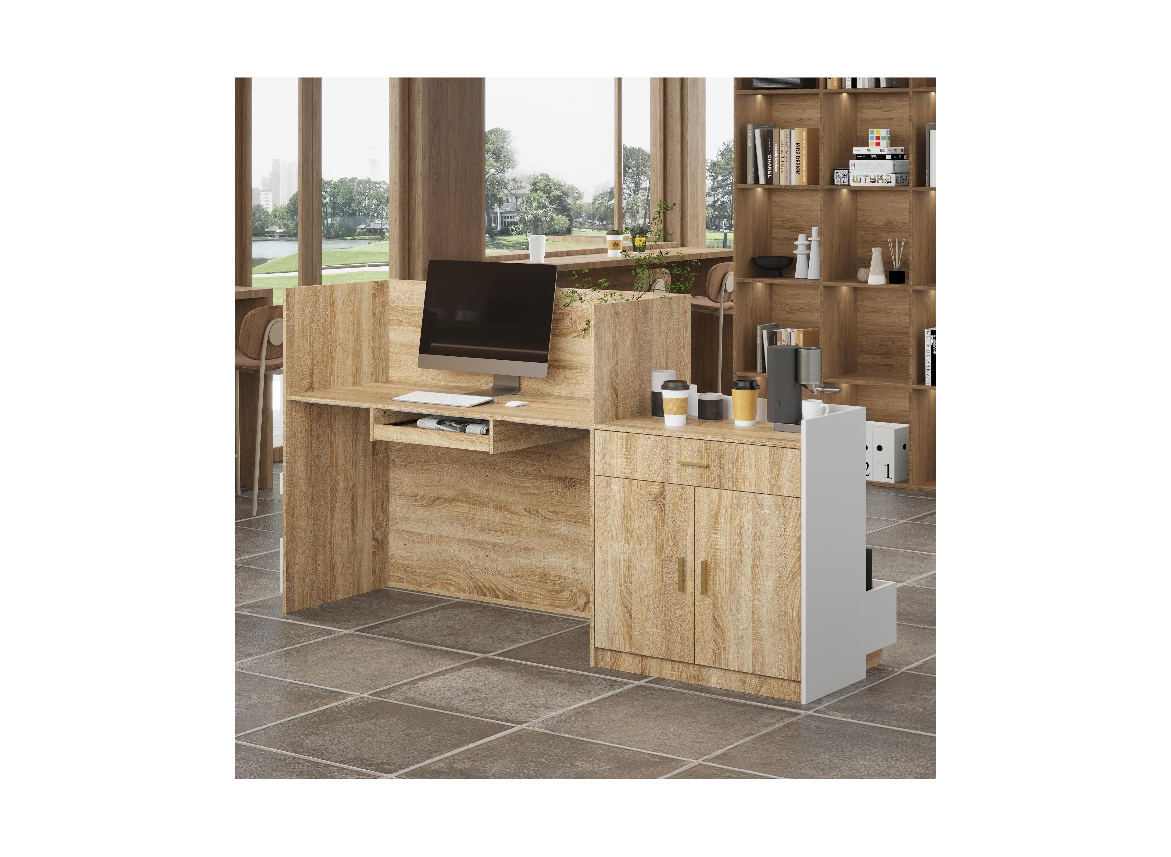 Homsee L-Shaped Reception Desk with Keyboard Tray - Front Desk