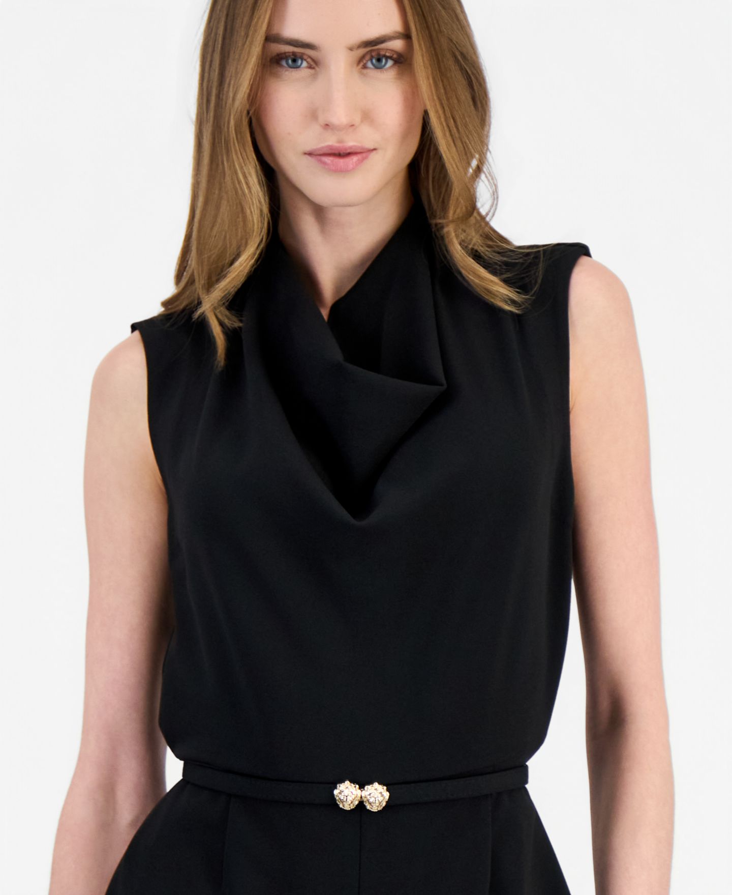 Женский комбинезон Anne Klein Cowl-Neck Sleeveless Jumpsuit, цвет: Чёрный — фото 4