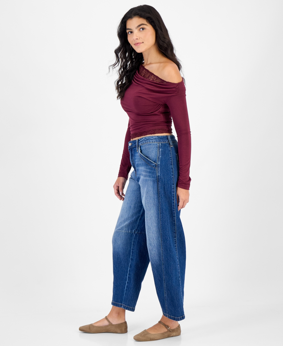 Celebrity Pink Juniors' Curved Seams Barrel-Leg Jeans