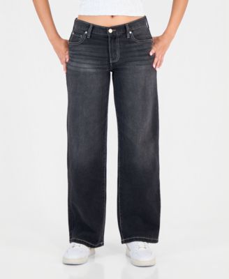 Juniors' Dark-Wash Mid-Rise Straight-Leg Denim Jeans