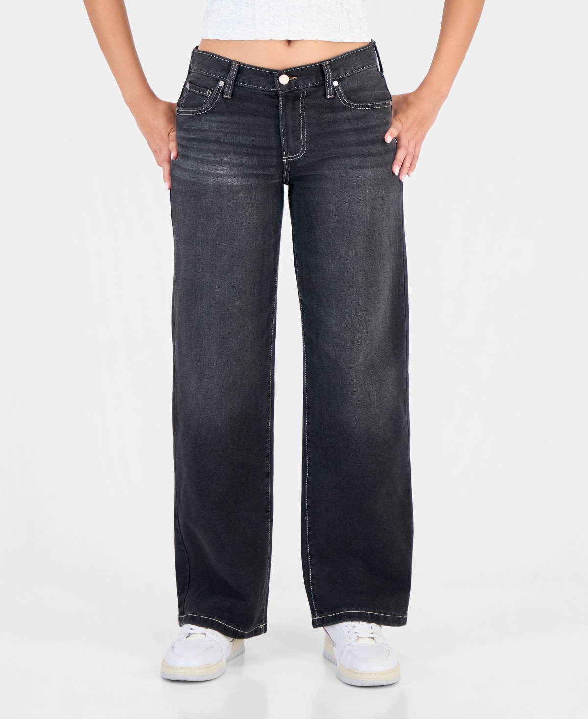 Celebrity Pink Juniors' Dark-Wash Mid-Rise Straight-Leg Denim Jeans