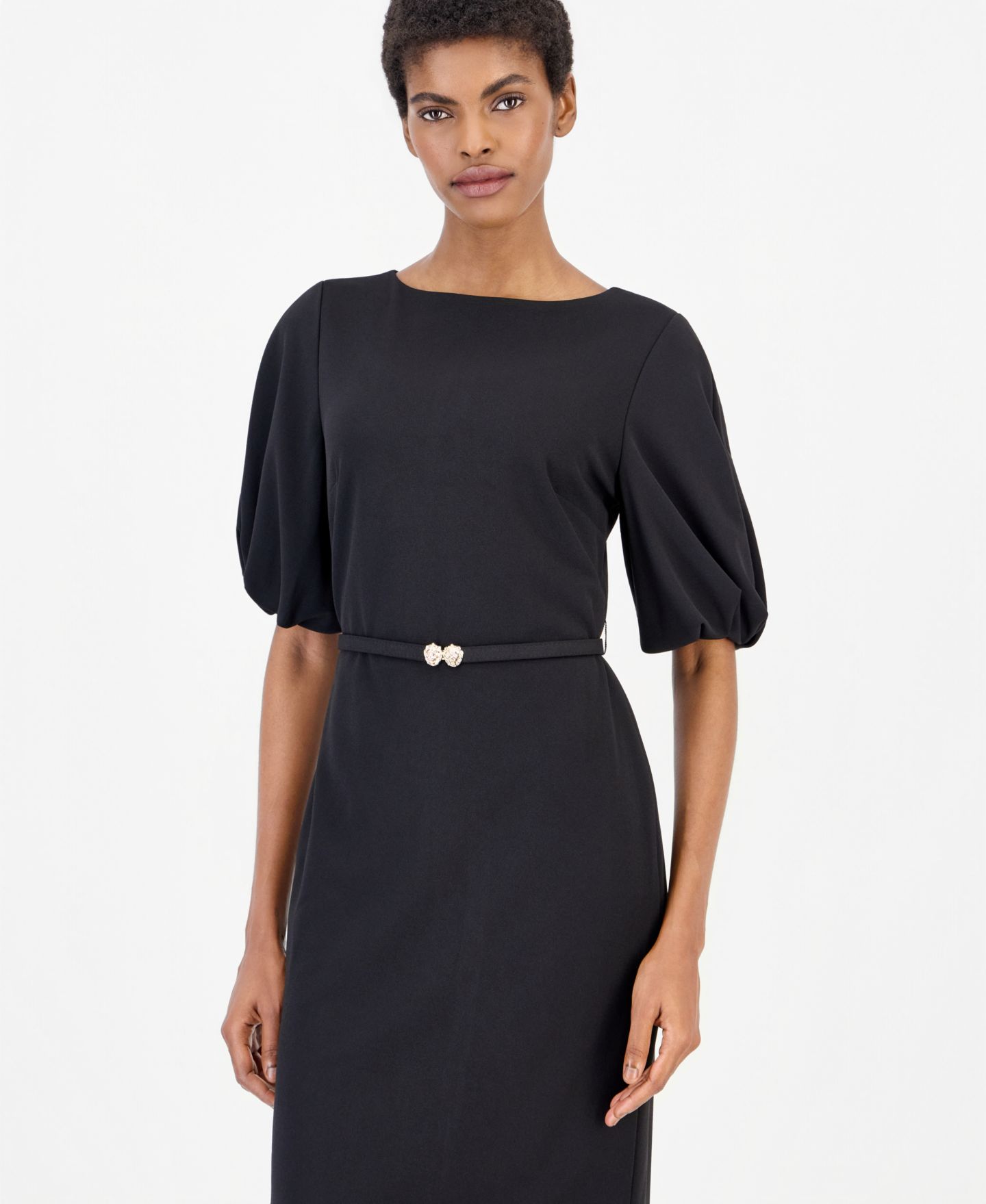 Женское платье Anne Klein Boat Neck Puff Sleeve Sheath, цвет: Чёрный — фото 4