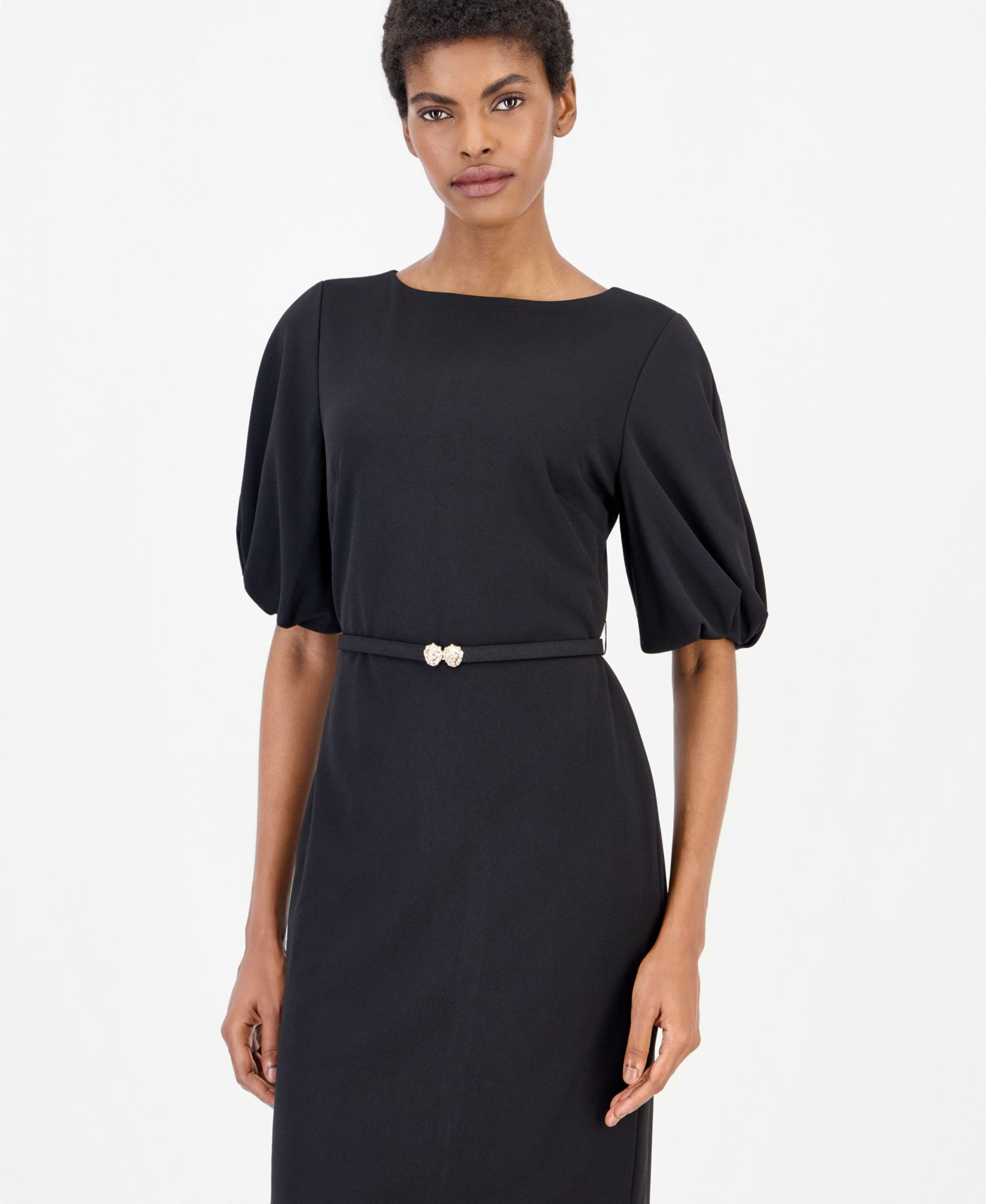 Women's Boat Neck Puff Sleeve Sheath Dress