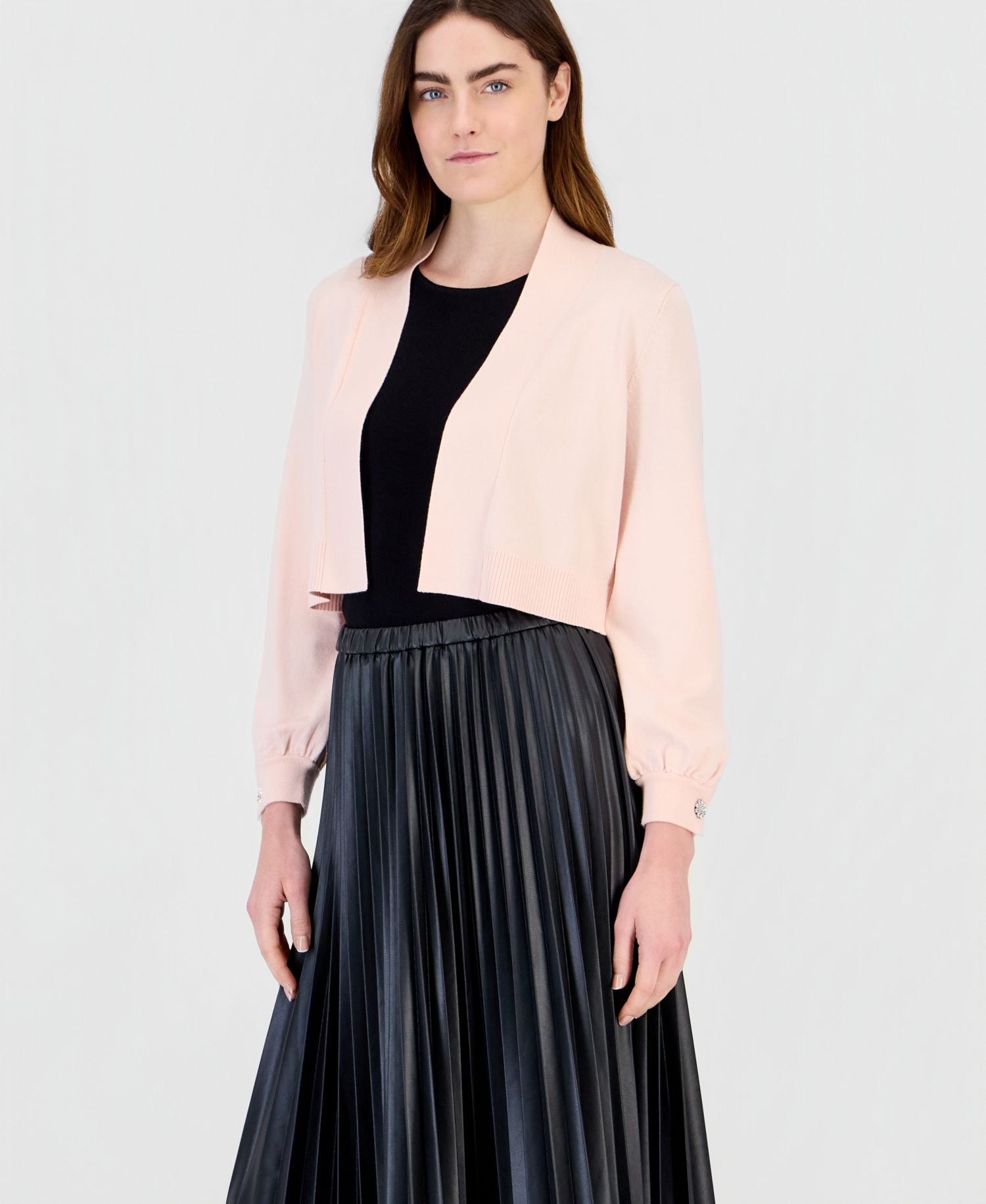 Women's Button Cuff Front Cropped Shrug