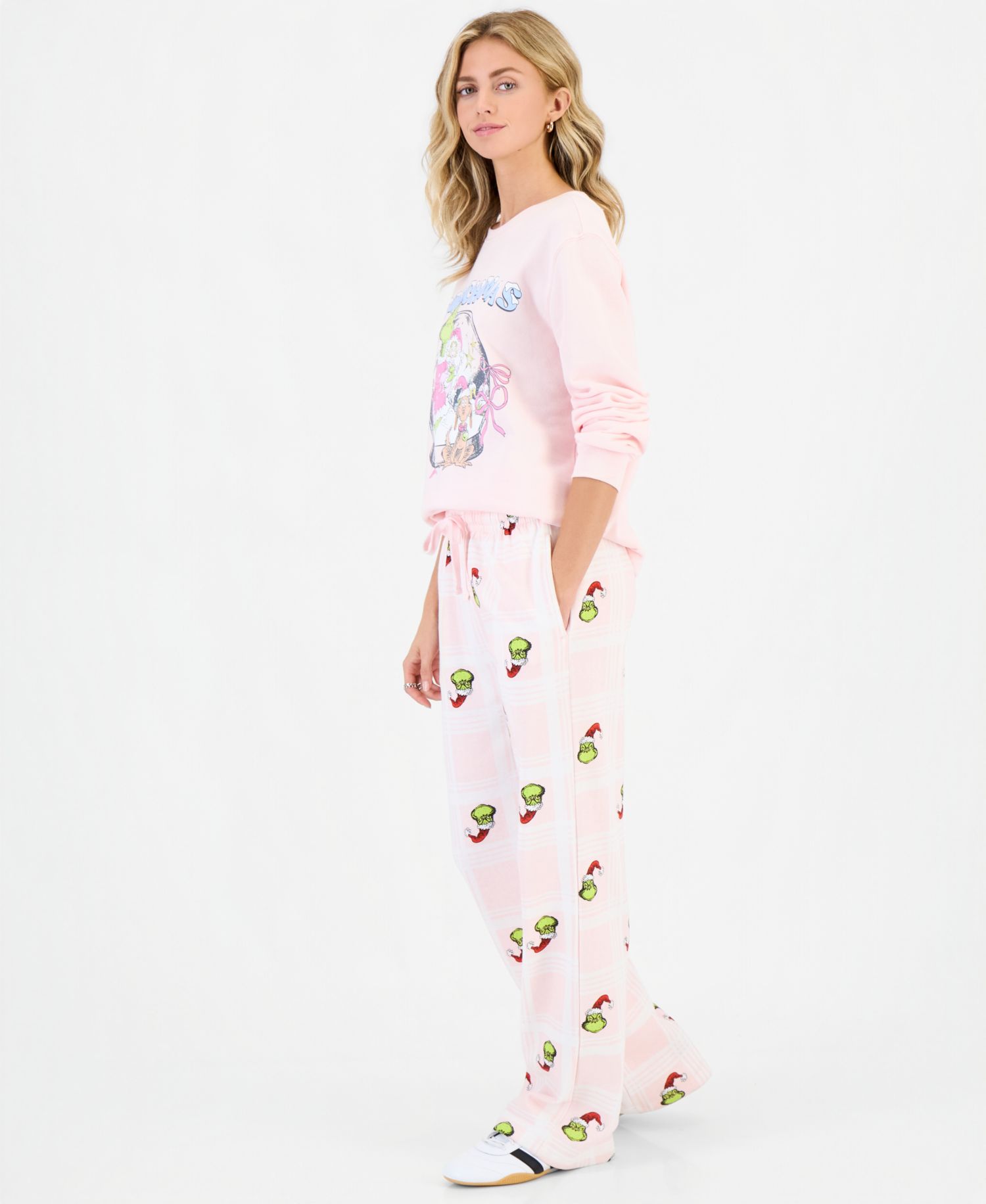 Juniors' Grinch Xmas High-Rise Wide-Leg Pants