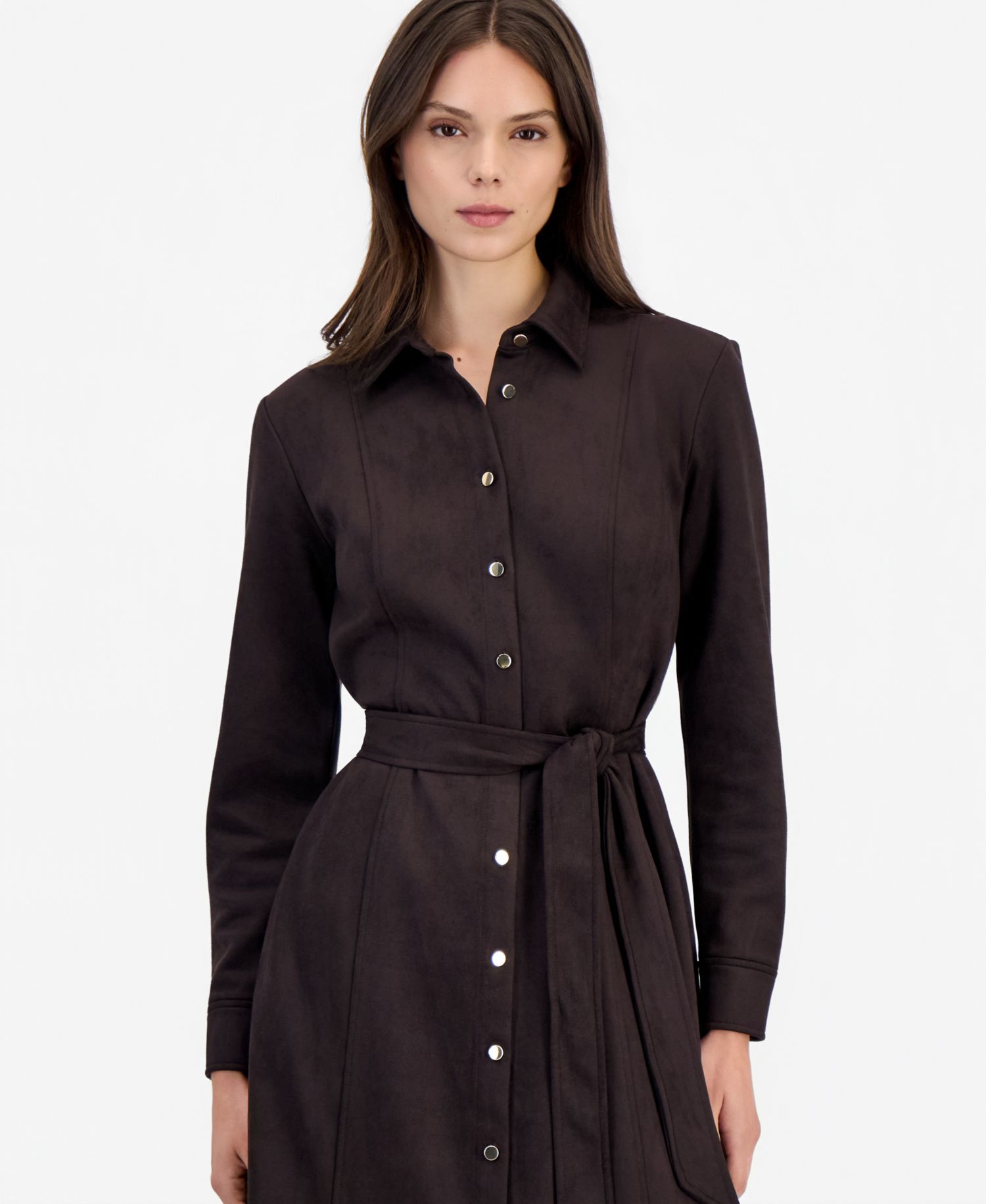 Women's Fitted Midi Tie-Belt Shirt Dress
