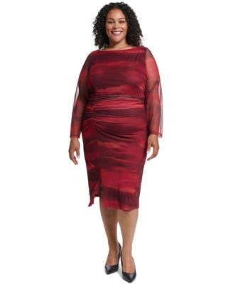 Plus Size Printed Mesh Midi Dress
