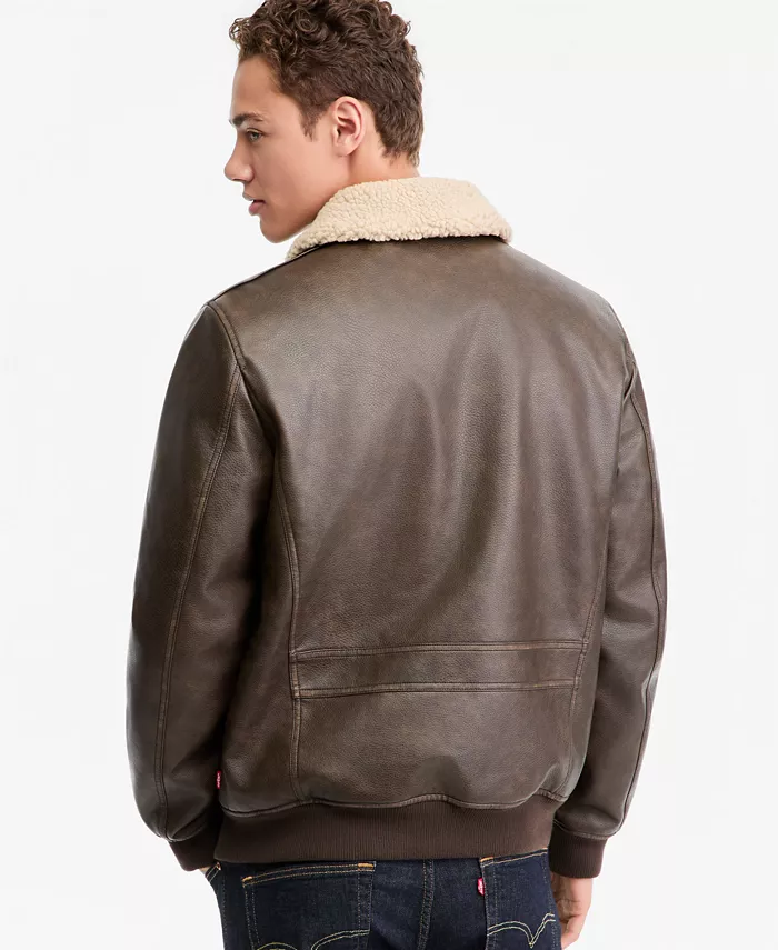 Men's Sherpa Collar Faux Leather Bomber Jacket - thumbnail 5
