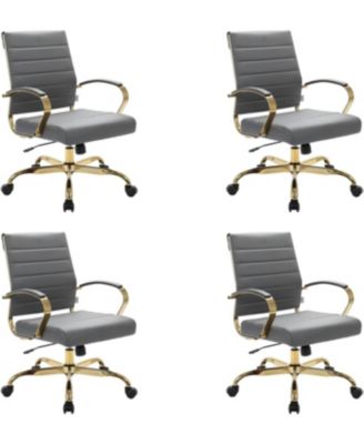 (Set of 4) Benmar Modern Leather Office Desk Chair with Gold Frame Finish and Swivel Home Office