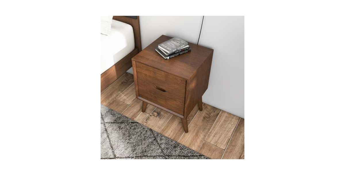 Lucky One 24.8" Width Solid Wood Mid Century Nightstand with 2-Drawer