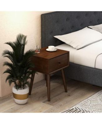 1-Drawer Mid Century Nightstand with Solid Wood Tapered Legs