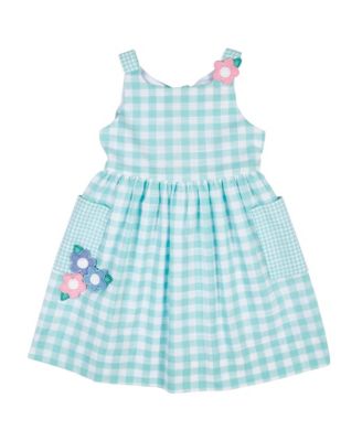 Big Girls 7-8 Gingham Linen Look Dress With Flowers