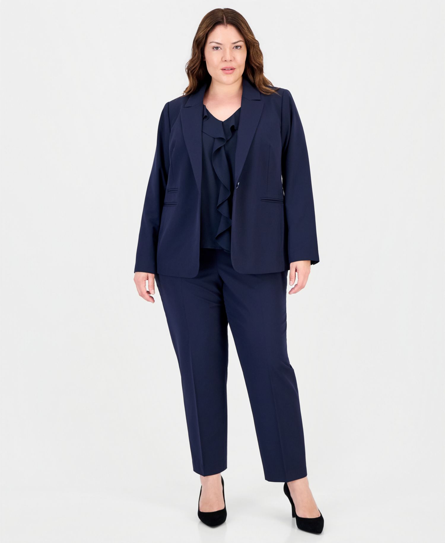 Plus Size One-Button Stripe Lining Shoulder-Padded Blazer