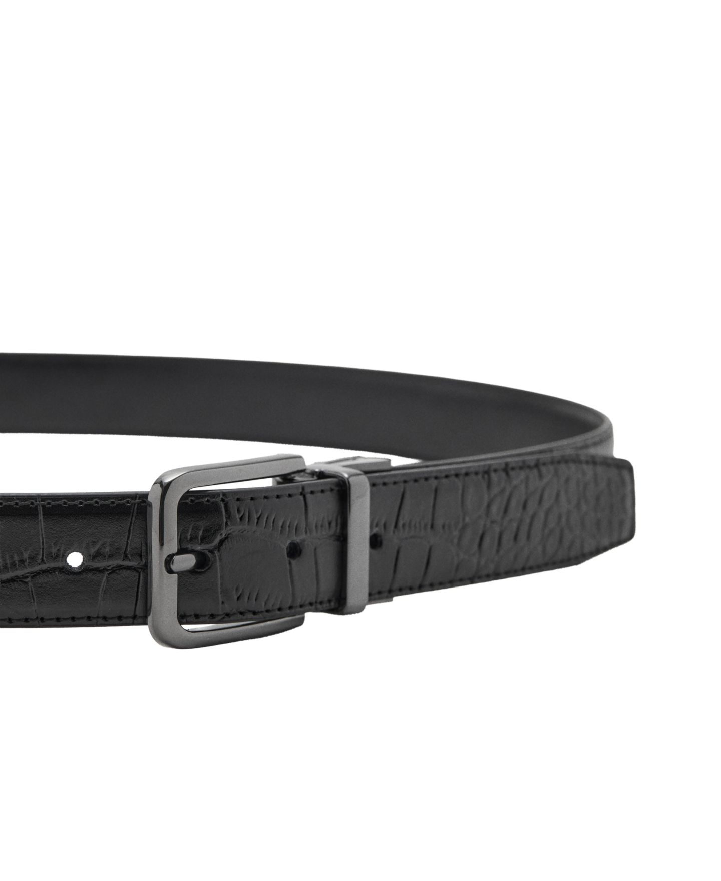 Мужской ремень MANGO Croc-Effect Leather Belt, цвет: Чёрный — фото 2