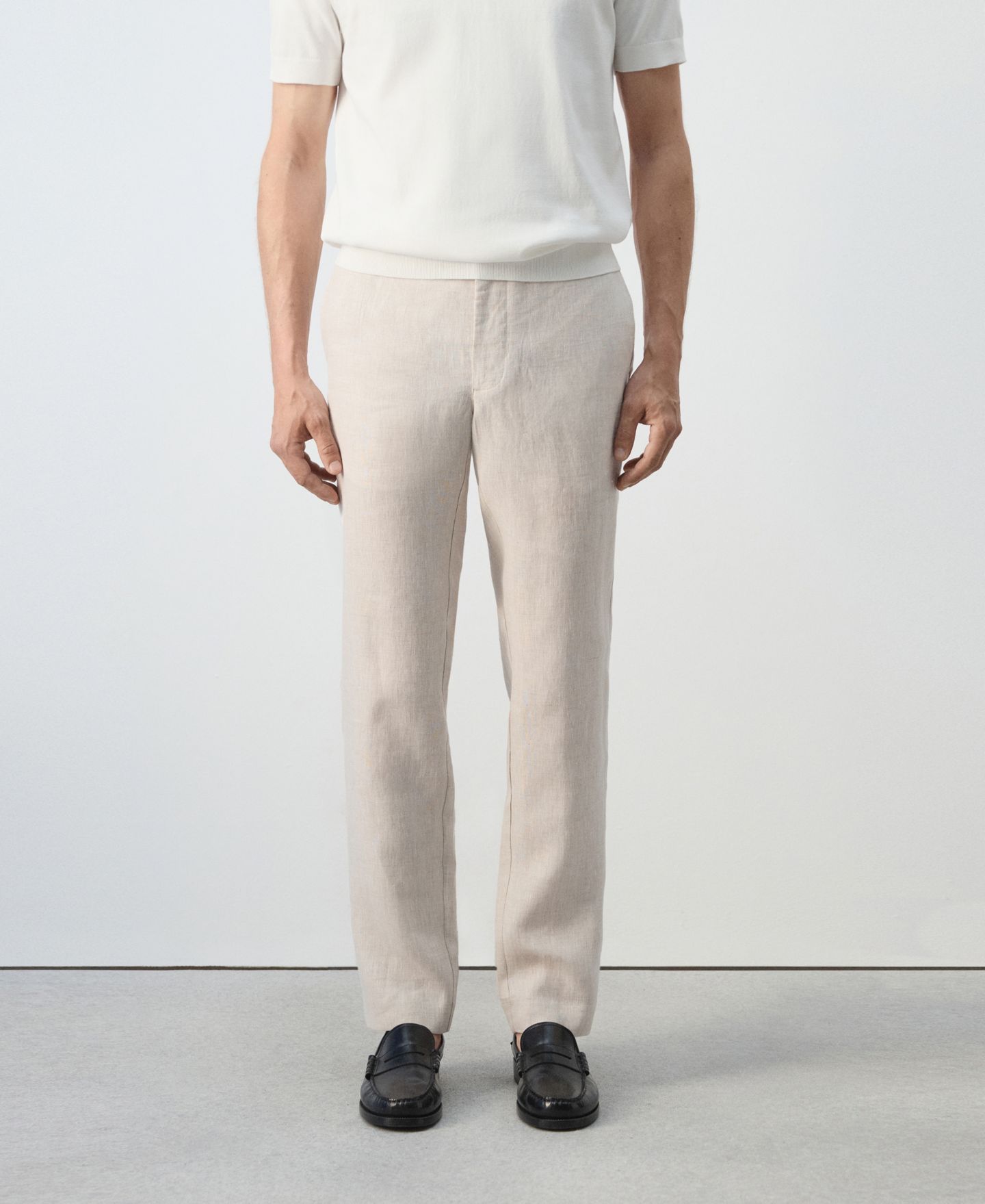 Мужские брюки MANGO Slim-Fit Linen, цвет: Экрю — фото 2