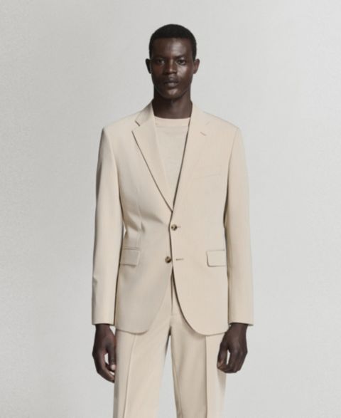 Мужской пиджак MANGO Milan Slim-Fit Suit Blazer, цвет: Бежевый