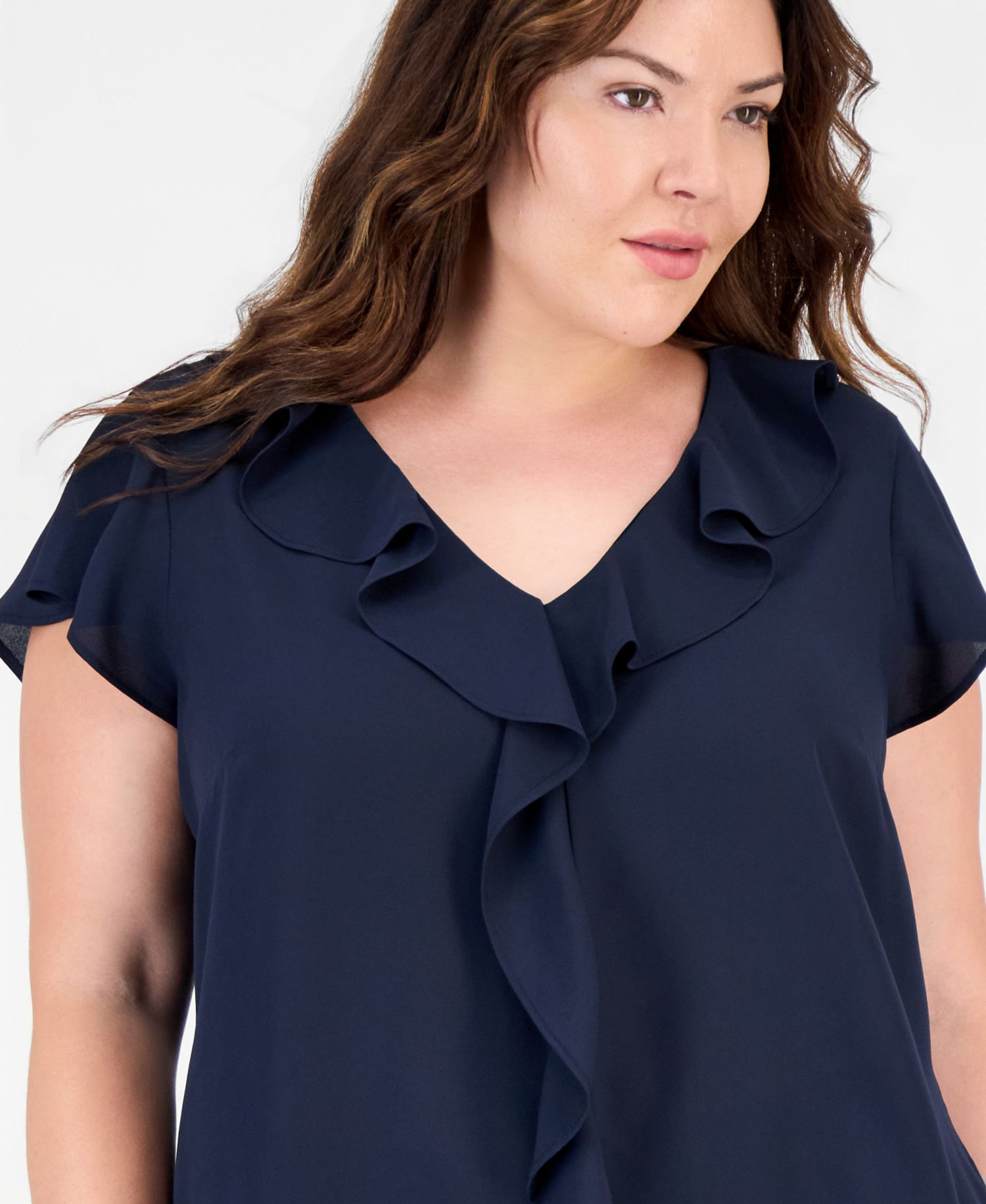 Plus Size Short-Sleeve V-Neck Ruffle-Front Blouse