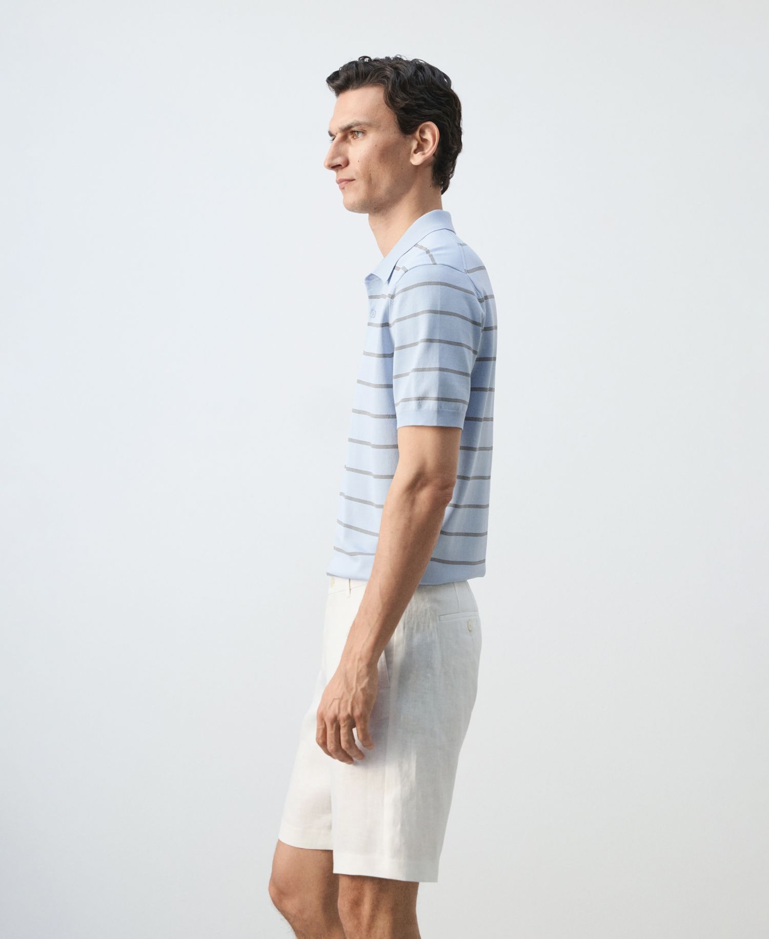Men's Striped Fine-Knit Polo Shirt