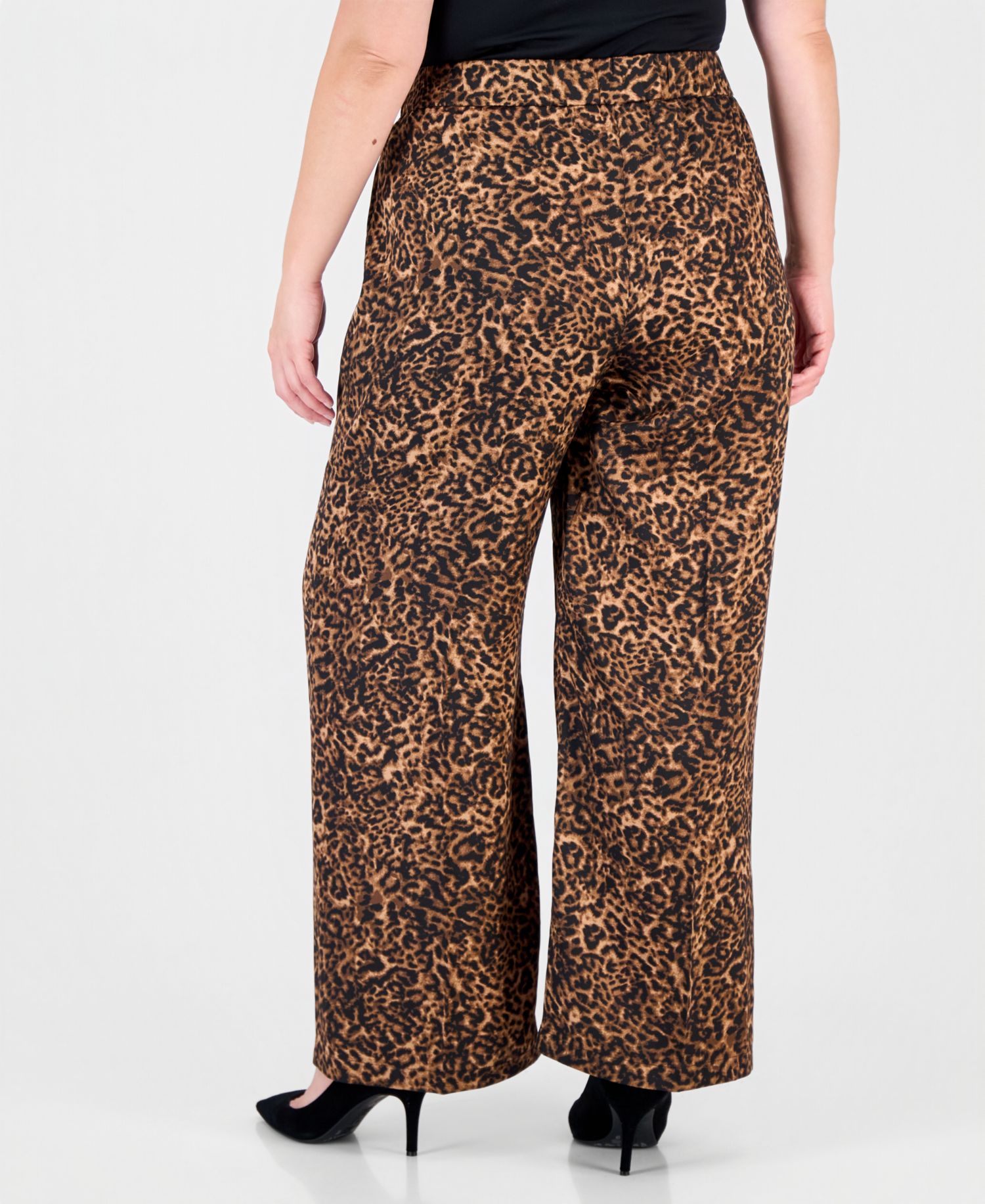 Plus Size Animal-Print Wide-Leg Side-Seam Zipper Pants