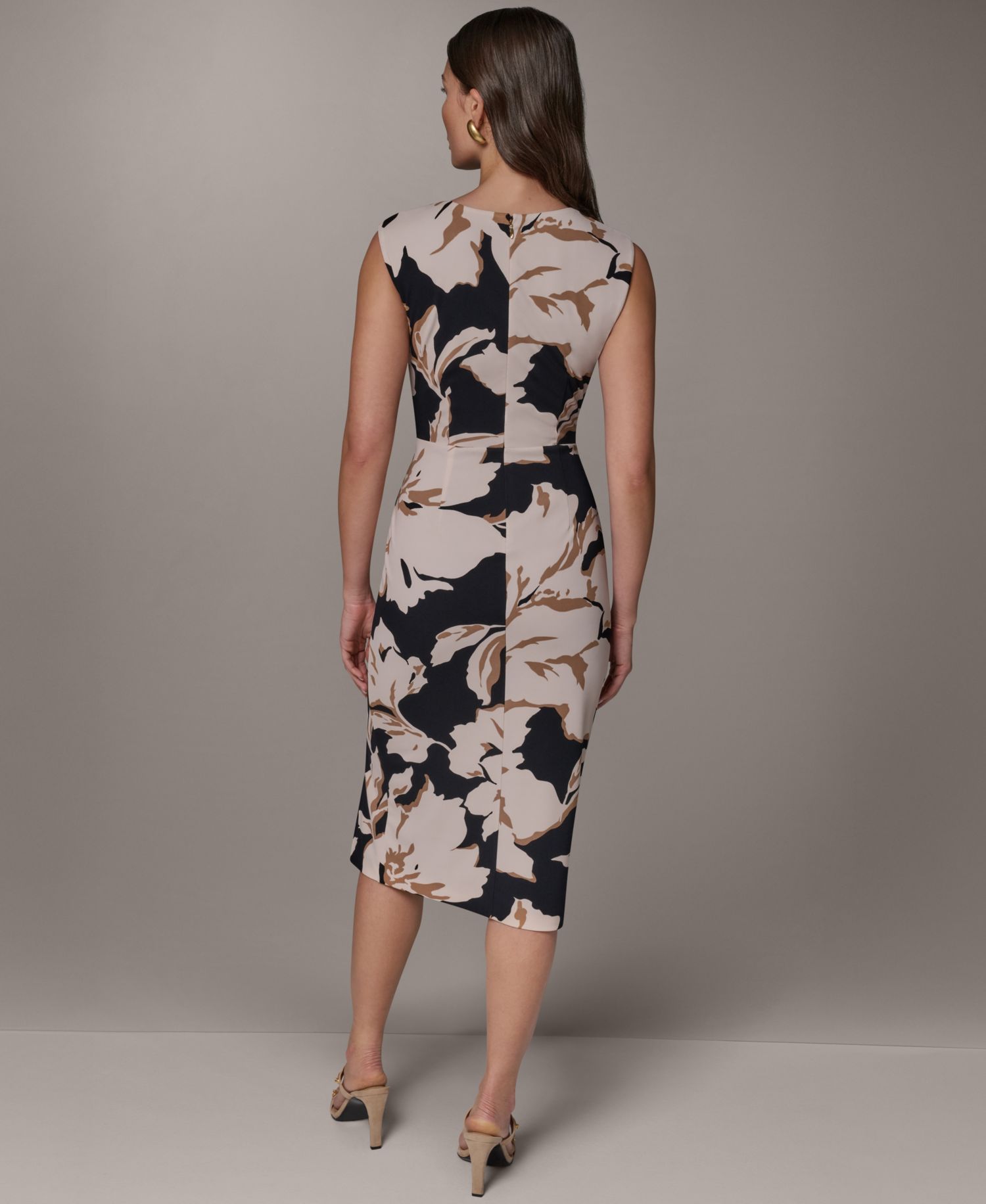 Women's Sleeveless Floral Side-Ruched Sheath Dress