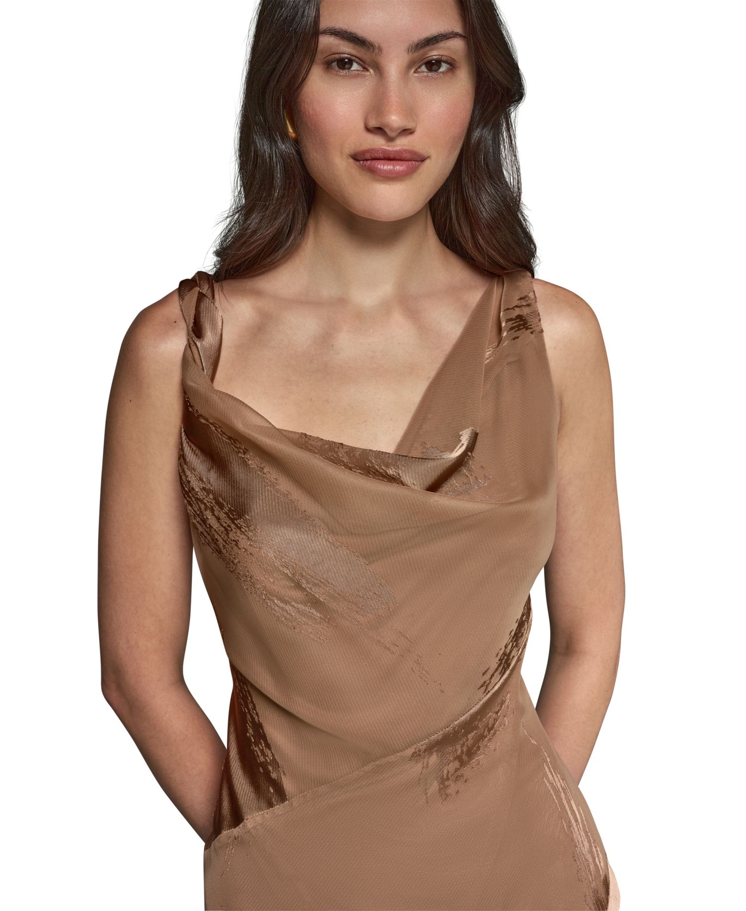 Women's Satin Burnout Asymmetrical Neck Midi Dress