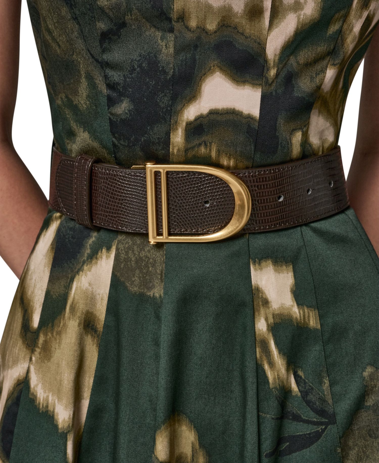 Women's Printed Square Neck Pleated Fit and Flare Dress with Belt