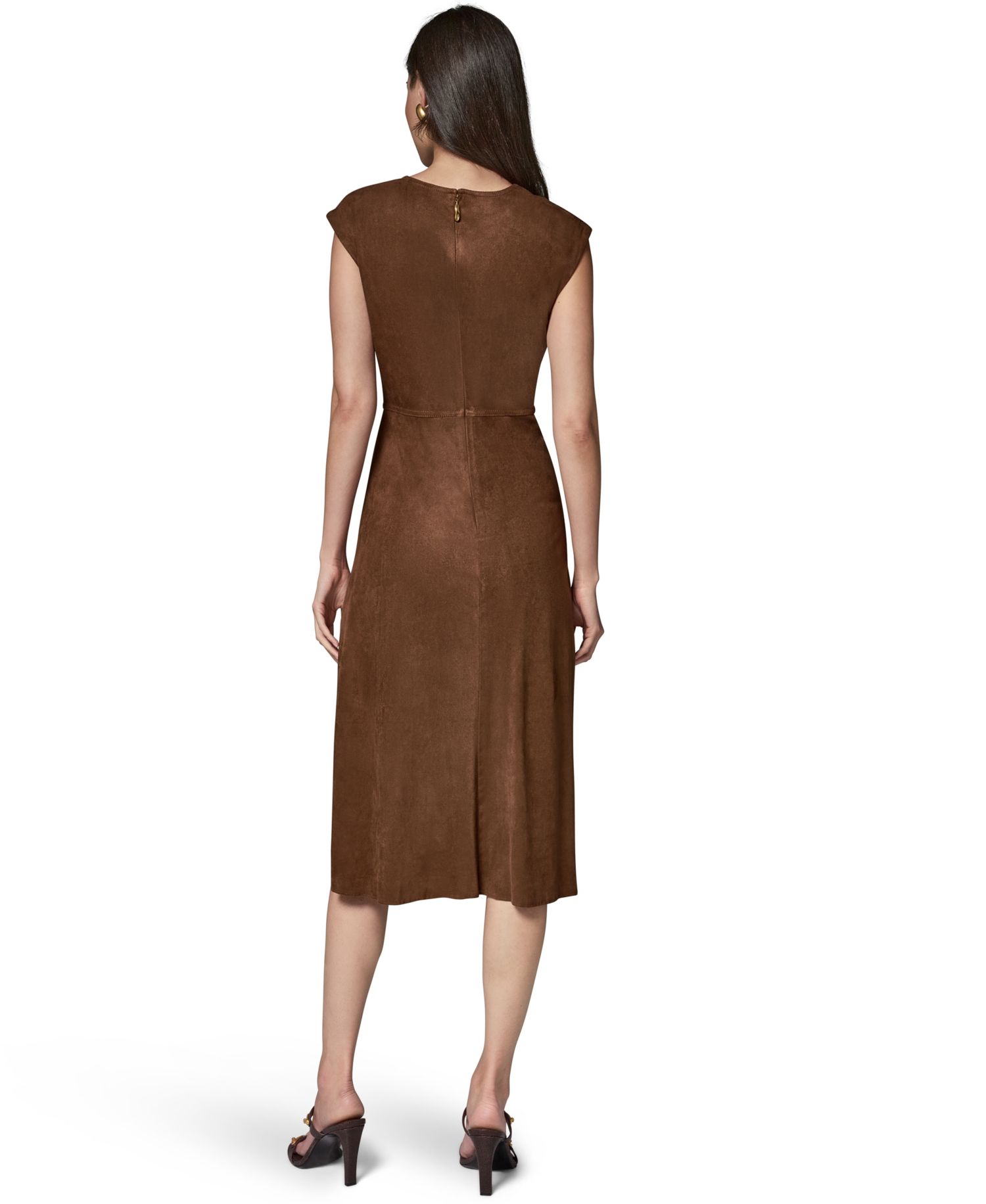 Women's Cap-Sleeve Suede Midi Dress