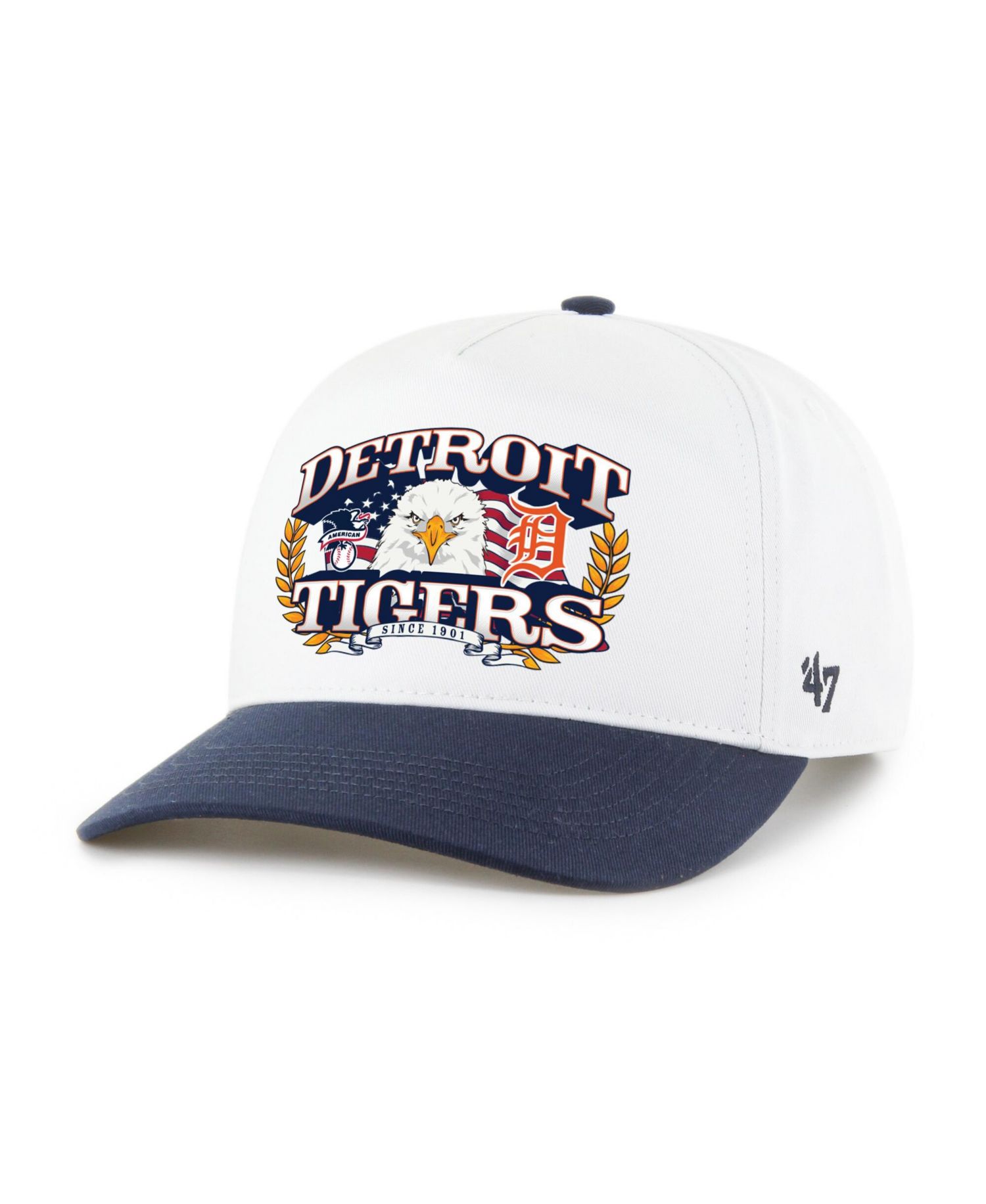 Men's White/Navy Detroit Tigers Americana Eagle Hitch Adjustable Hat
