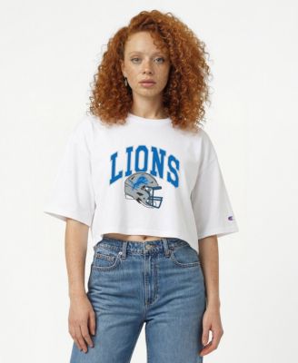 Women's White Detroit Lions Boyfriend Cropped T-Shirt