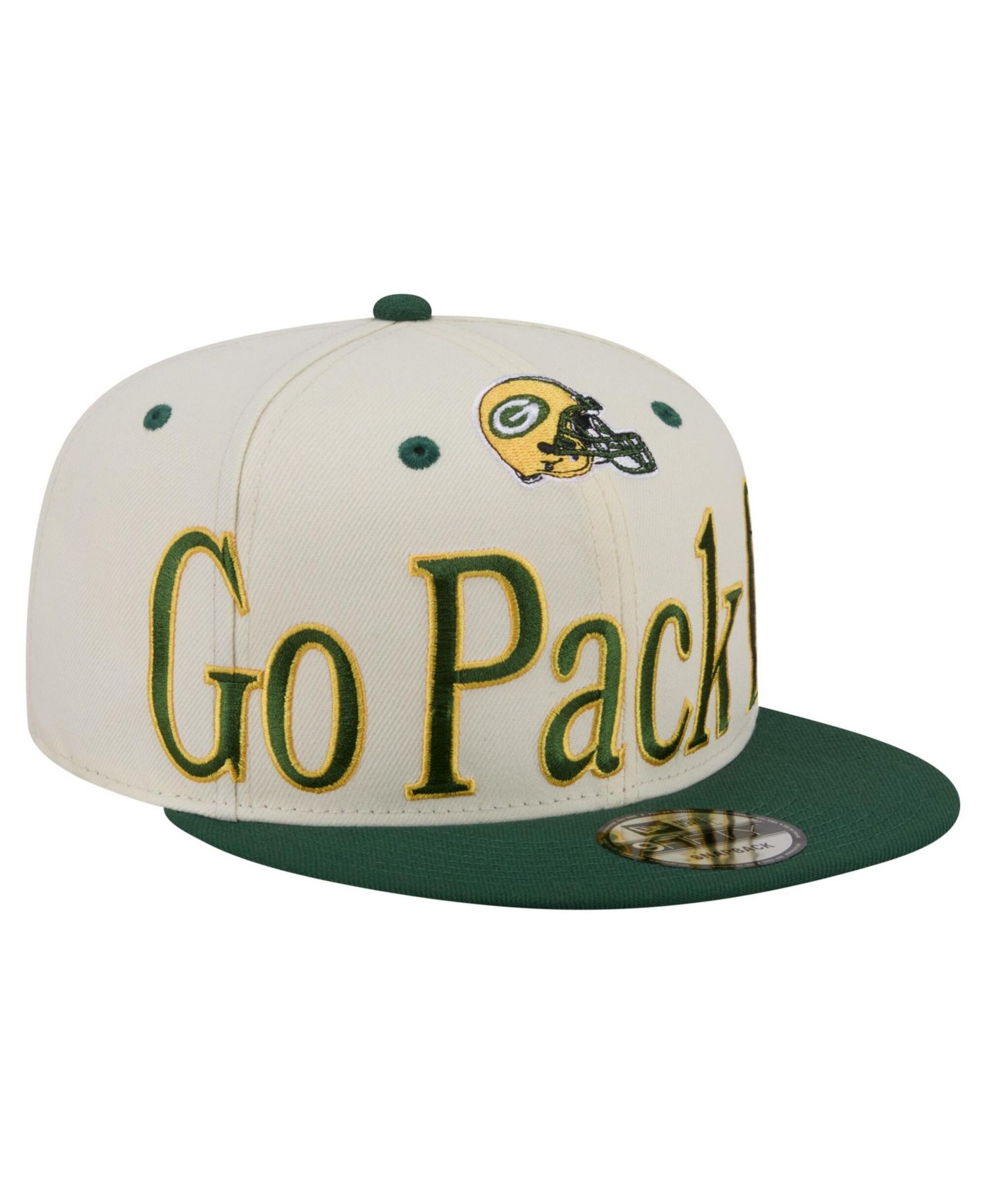 Men's Cream Green Bay Packers Oversized Slogan 9FIFTY Snapback Hat