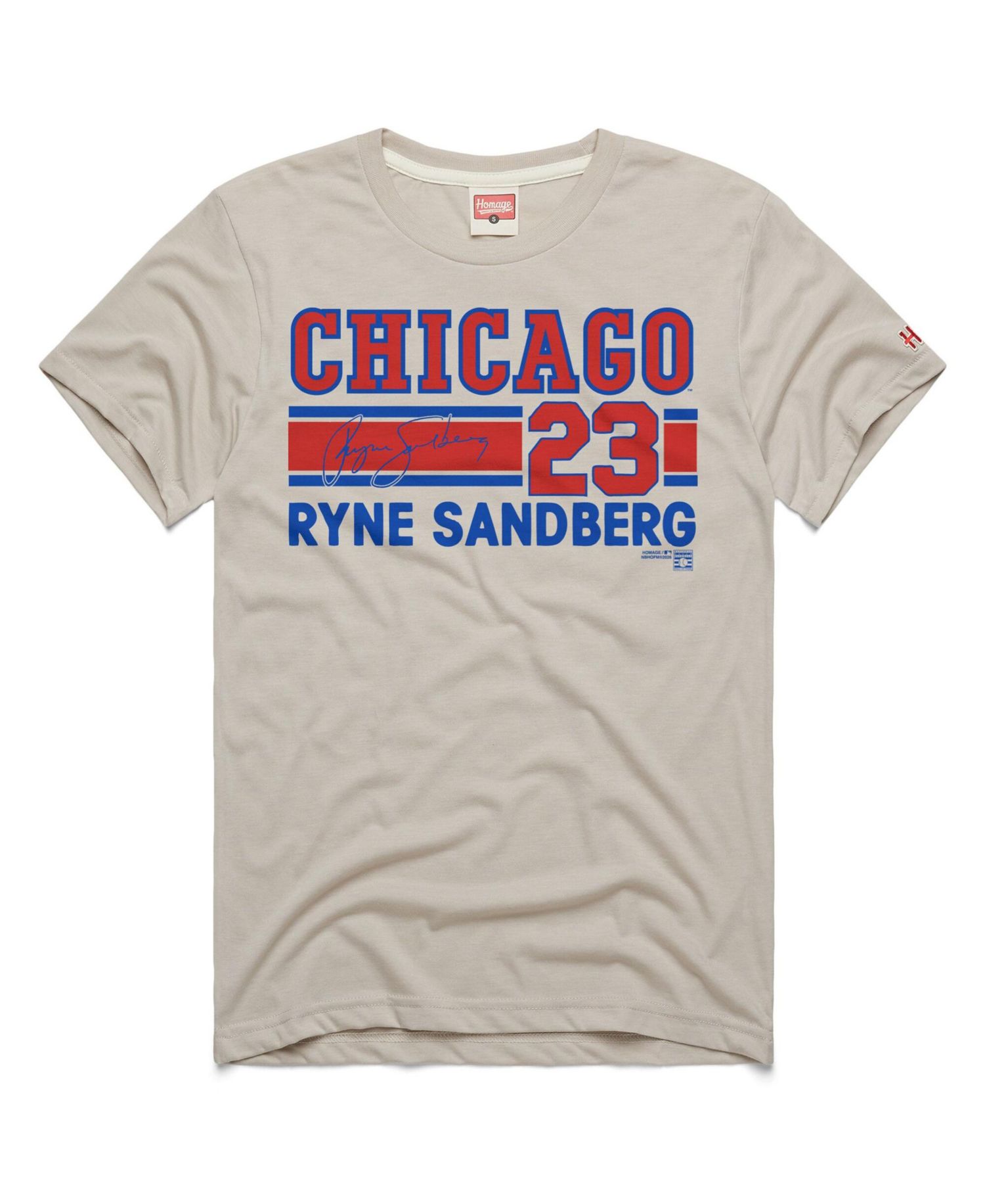 Men's Ryne Sandberg Stone Chicago Cubs Signature Name & Number Tri-Blend T-Shirt