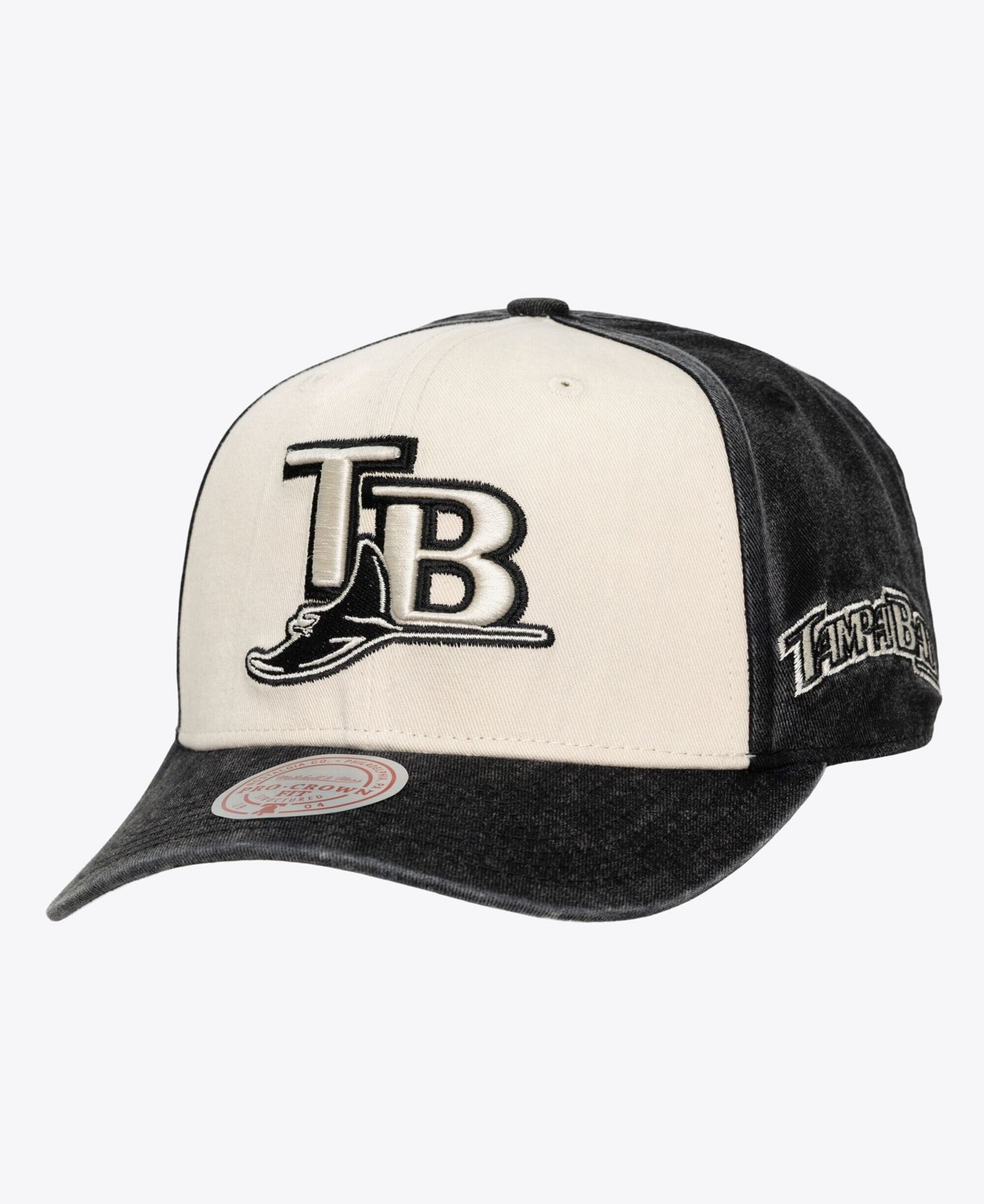 Кепка Mitchell & Ness Cream/Black Tampa Bay Rays Snow Block Pro Crown Adjustable Hat — фото 1