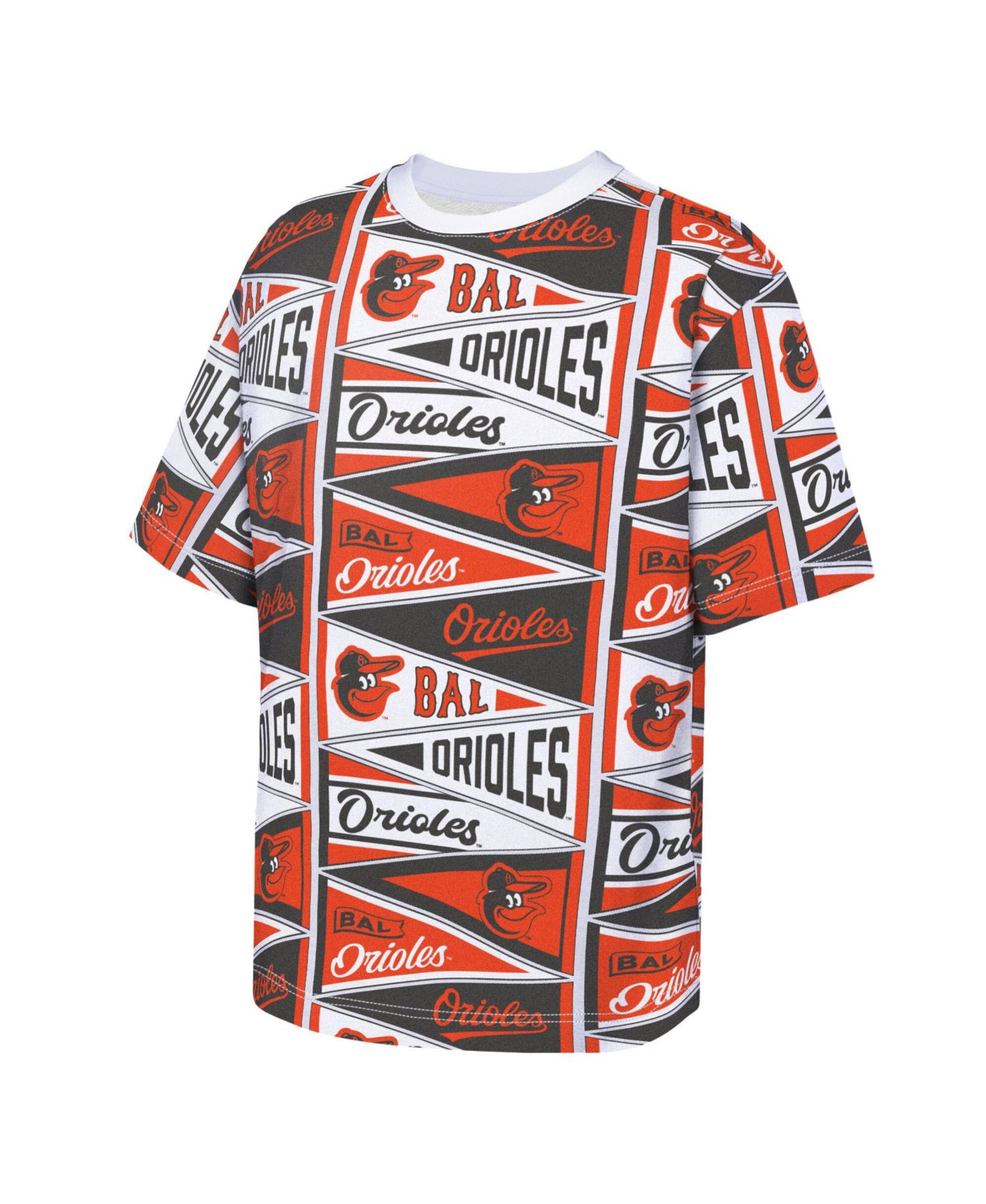 Big Boys and Girls Orange Baltimore Orioles All-Over Pennant T-Shirt