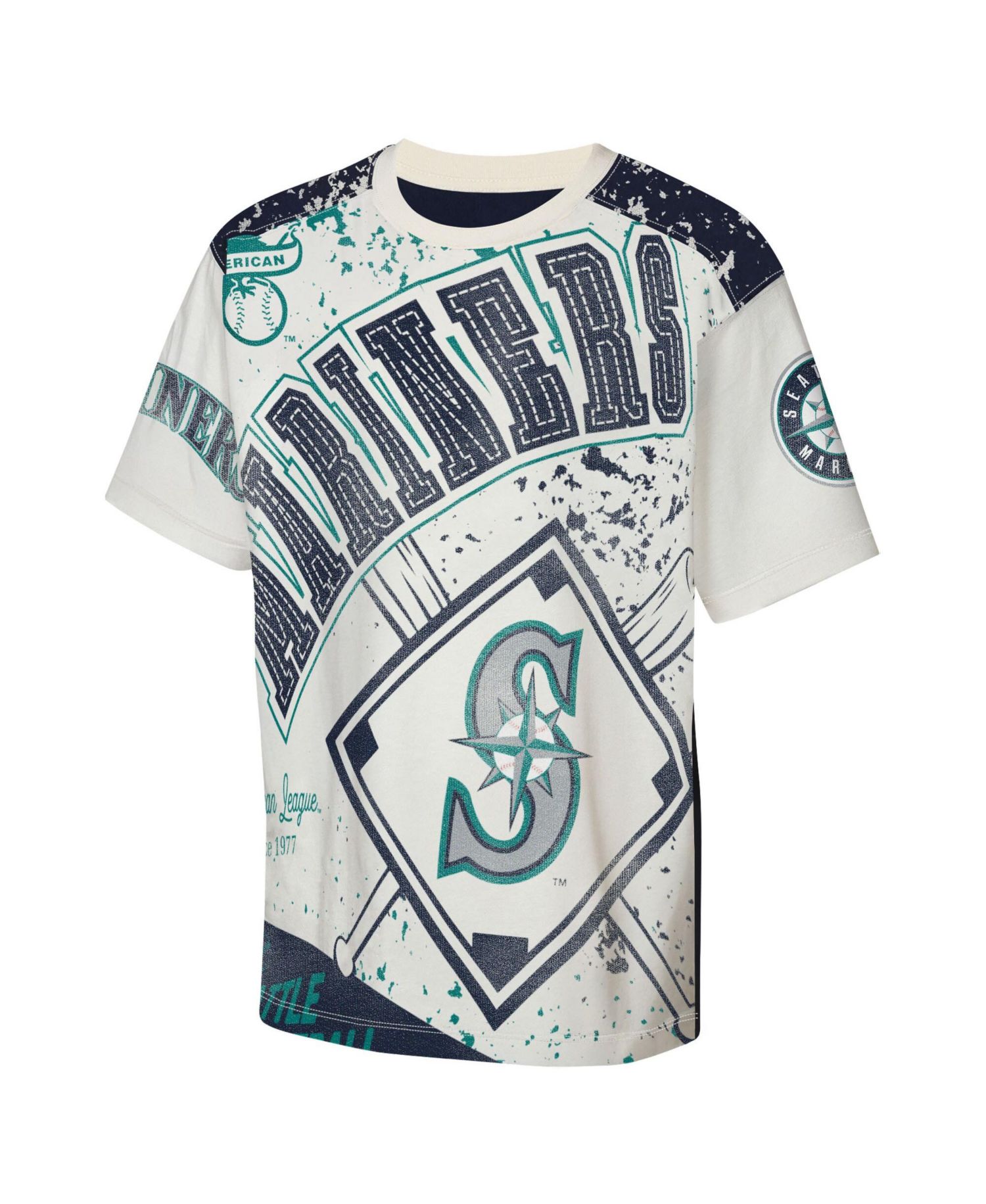 Big Boys and Girls Cream Seattle Mariners Big League Top Player Bold All-Over-Print T-Shirt