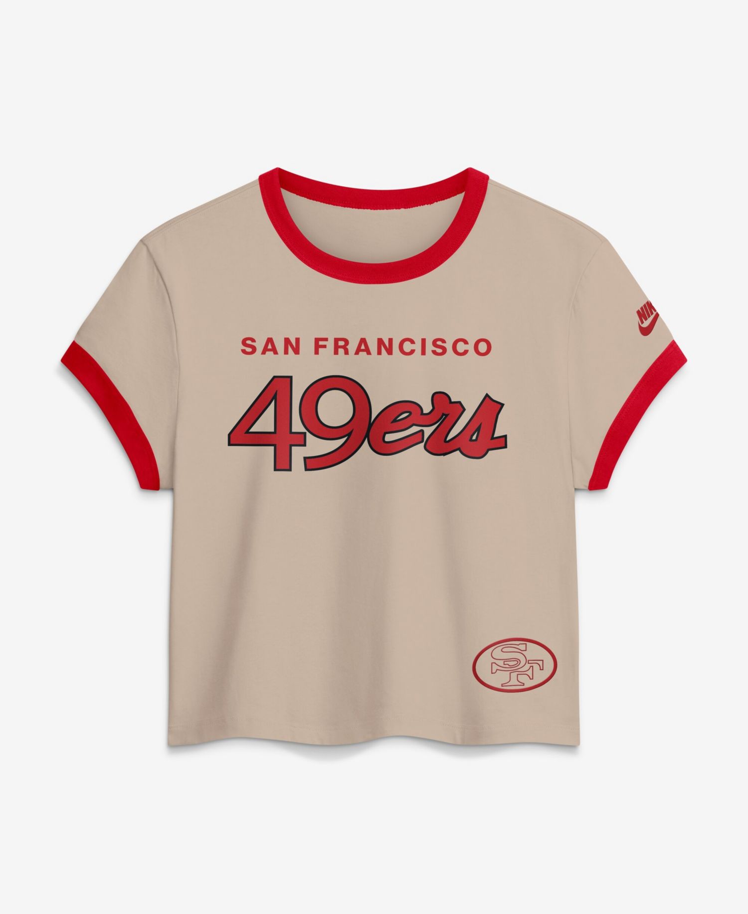 Women's Cream San Francisco 49ers Rewind Ringer Mod Cropped T-Shirt