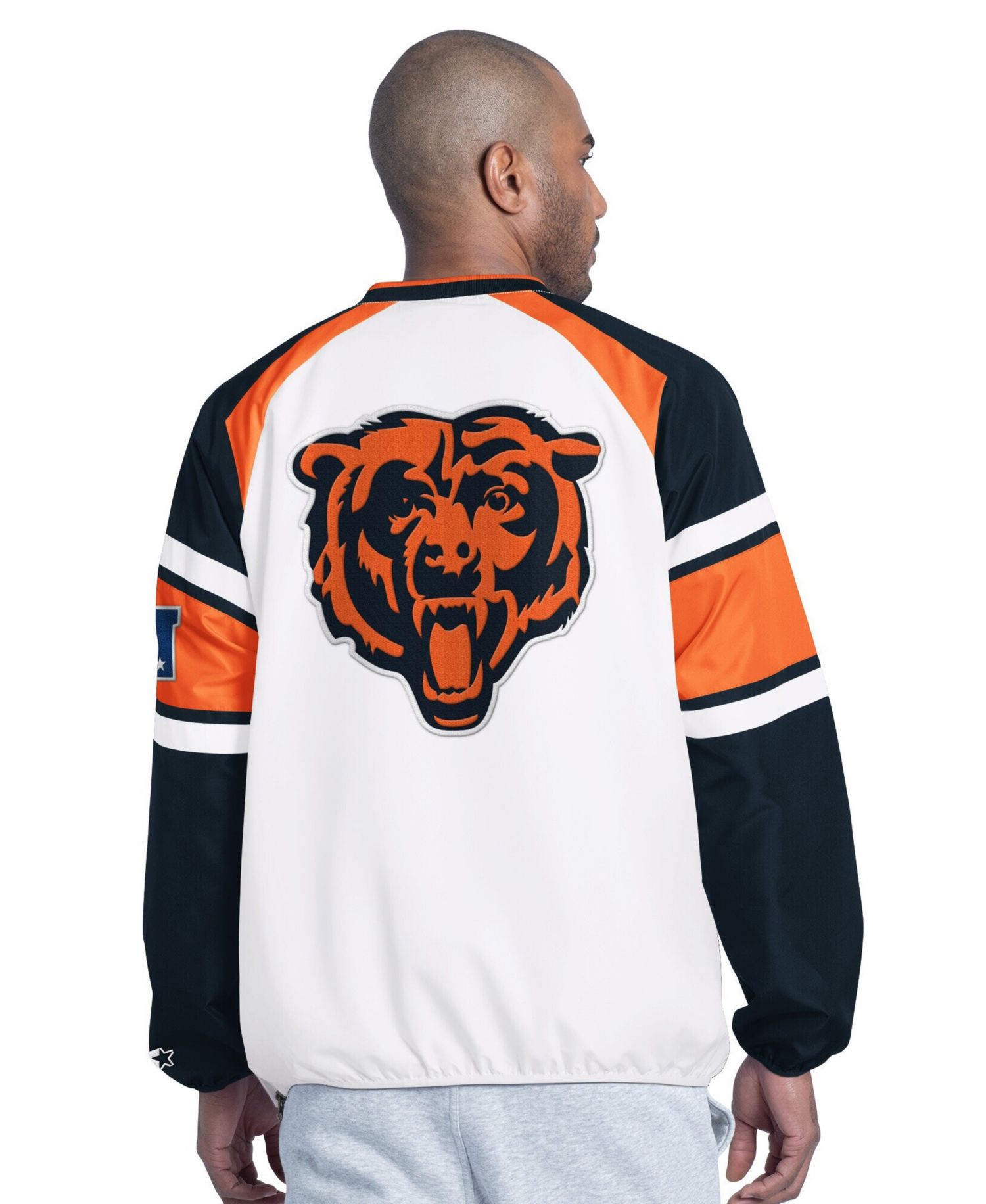 Men's White Chicago Bears Infield Play Raglan V-Neck Pullover Jacket