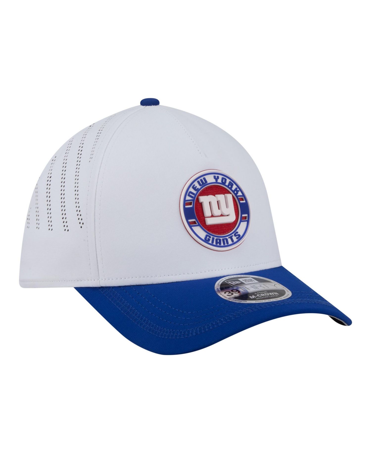 Men's White/Royal New York Giants Patch 39THIRTY A-Frame M-Crown Perforated Flex Hat