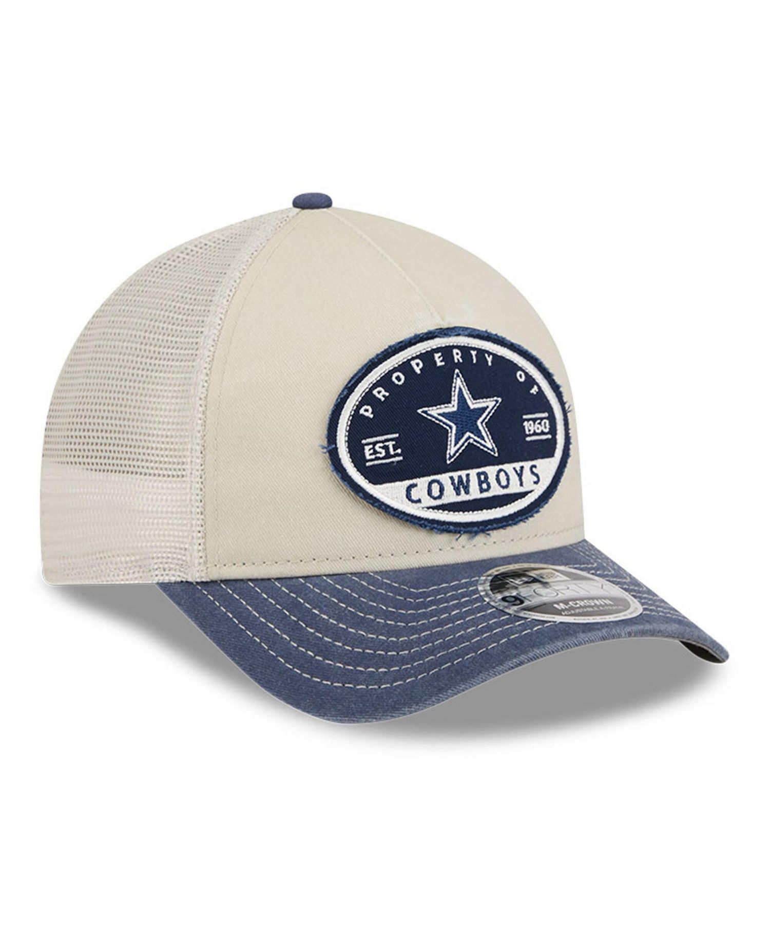 Men's Natural Dallas Cowboys Frayed M-Crown A-Frame 9FORTY Adjustable Hat