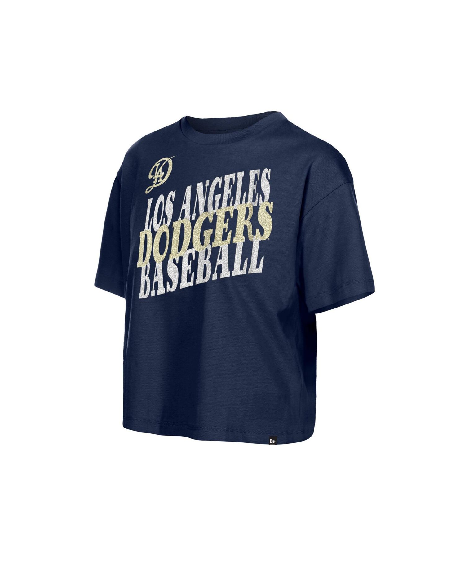 Women's Navy Los Angeles Dodgers City Connect Glitter Gel Cropped T-Shirt