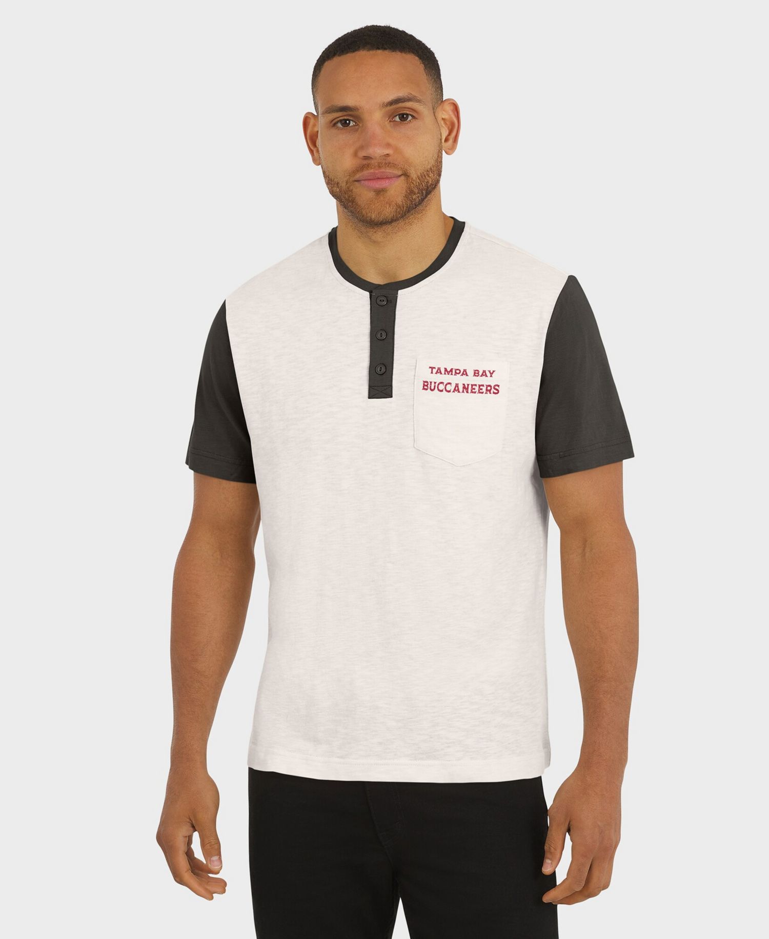 Men's Darius Rucker Collection by Cream Tampa Bay Buccaneers Henley Color Block Slub Pocket T-Shirt