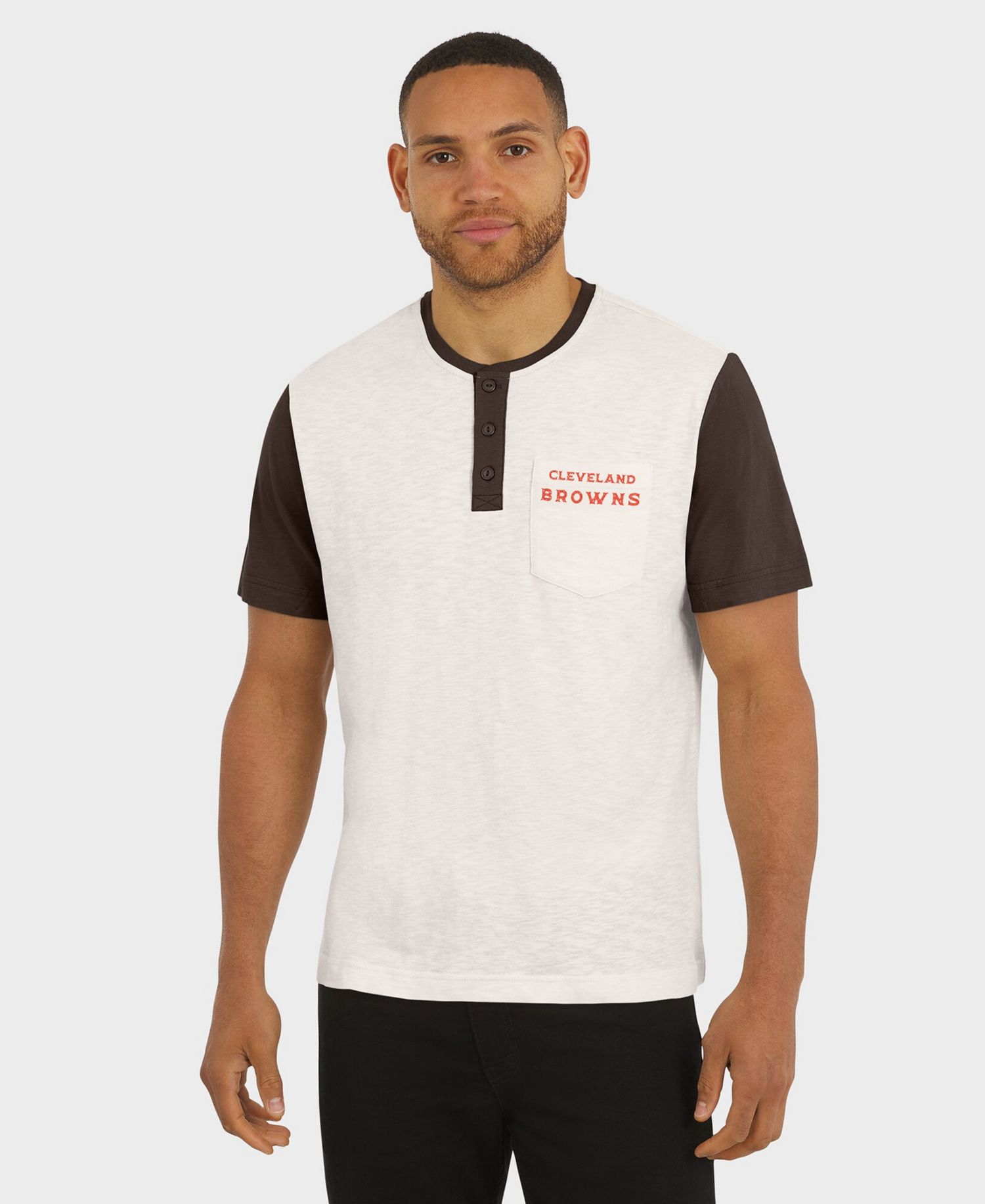 Men's Darius Rucker Collection by Cream Cleveland Browns Henley Color Block Slub Pocket T-Shirt