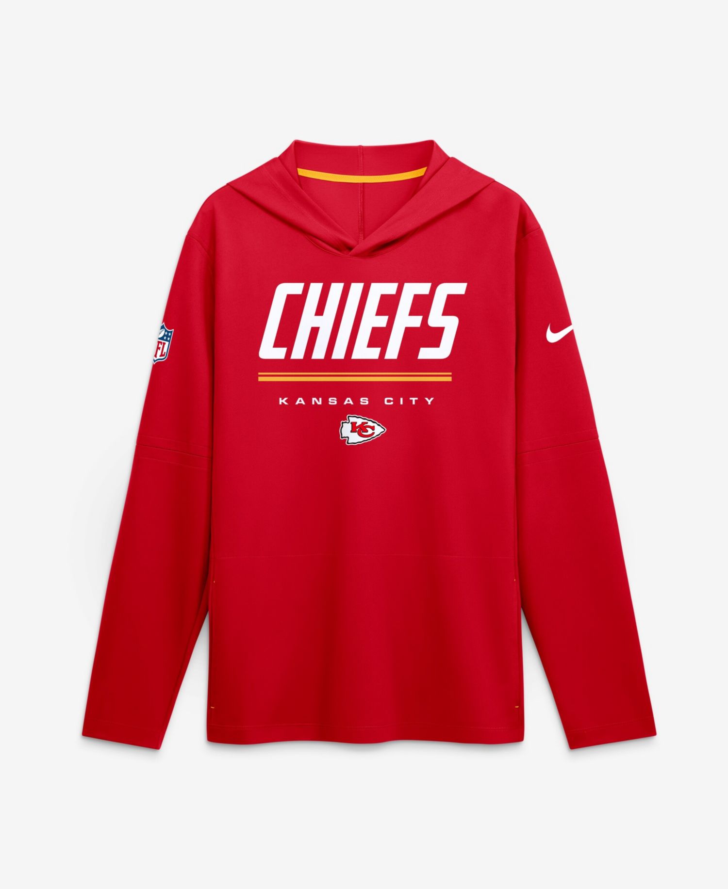 Men's Red Kansas City Chiefs Sideline Lightweight Long Sleeve Hooded Dri-FIT T-Shirt