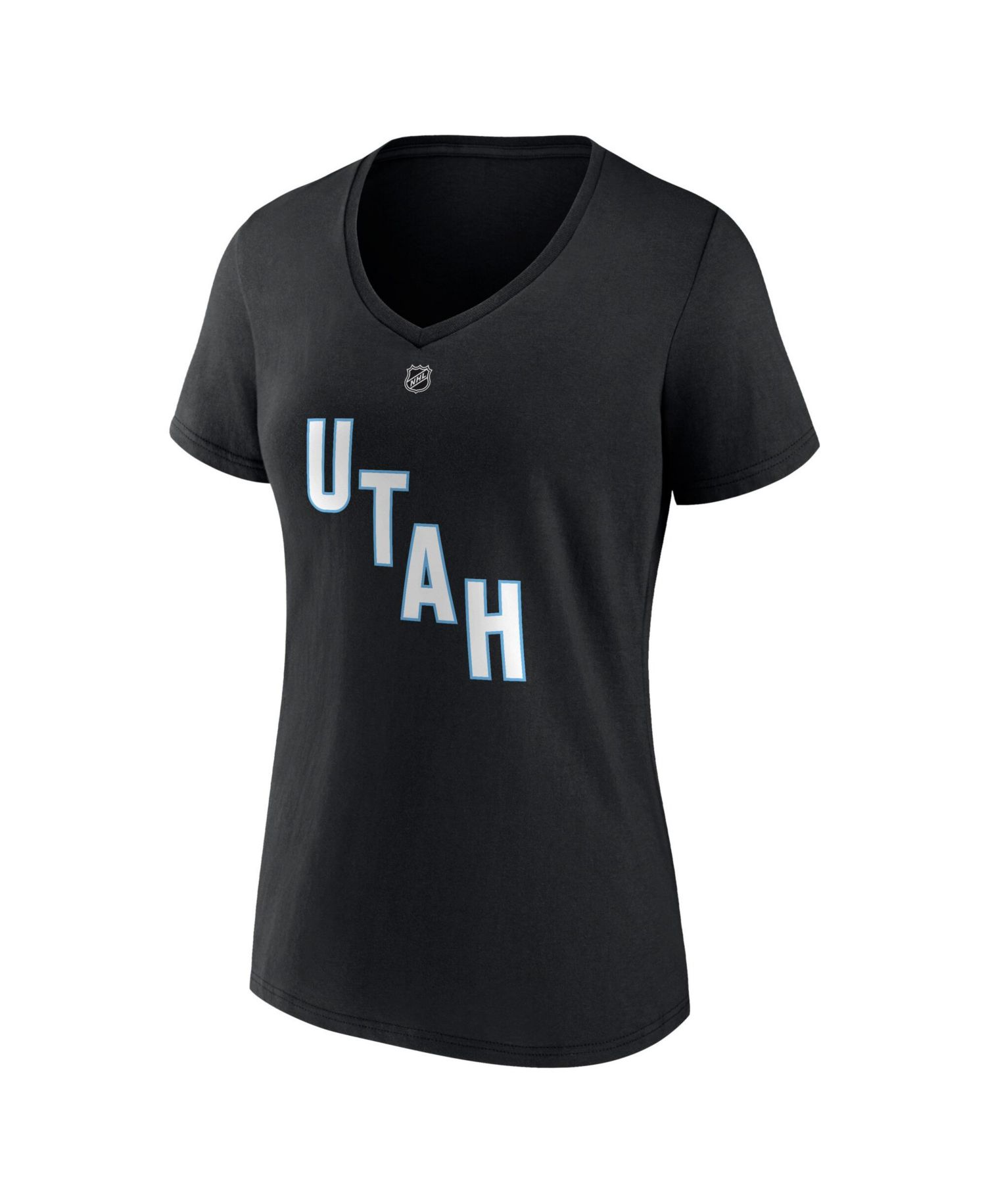 Women's Nick Schmaltz Black Utah Mammoth Authentic Stack Name & Number V-Neck T-Shirt