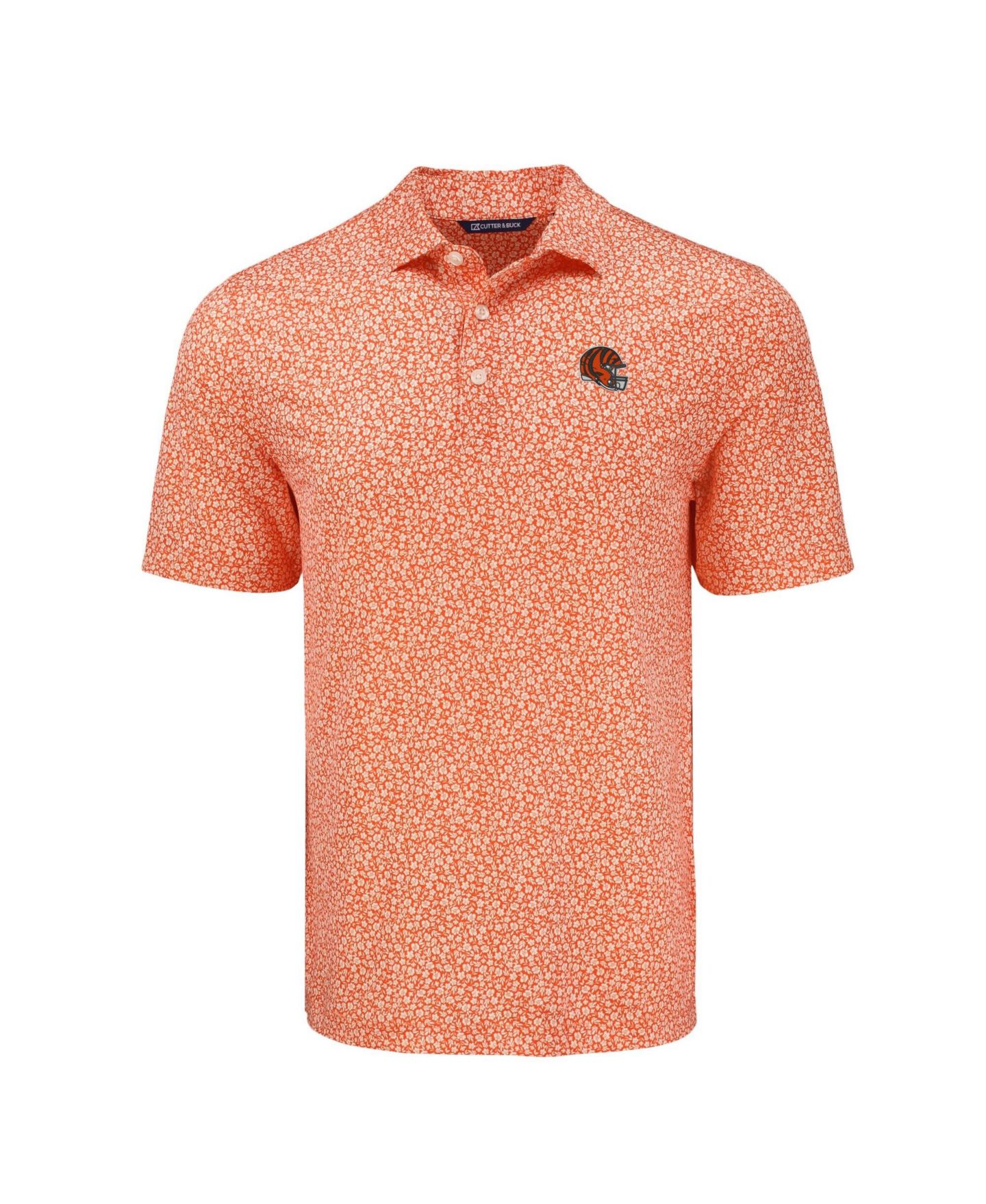 Мужское поло Cutter & Buck Orange Cincinnati Bengals Pike Eco Flora Print Polo Shirt — фото 3