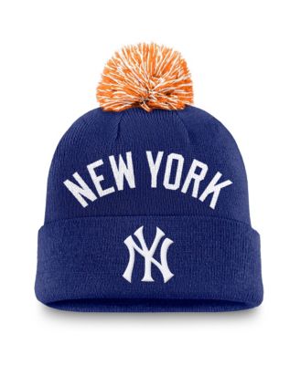 Men's Royal New York Yankees Peak Cuffed Knit Hat with Pom