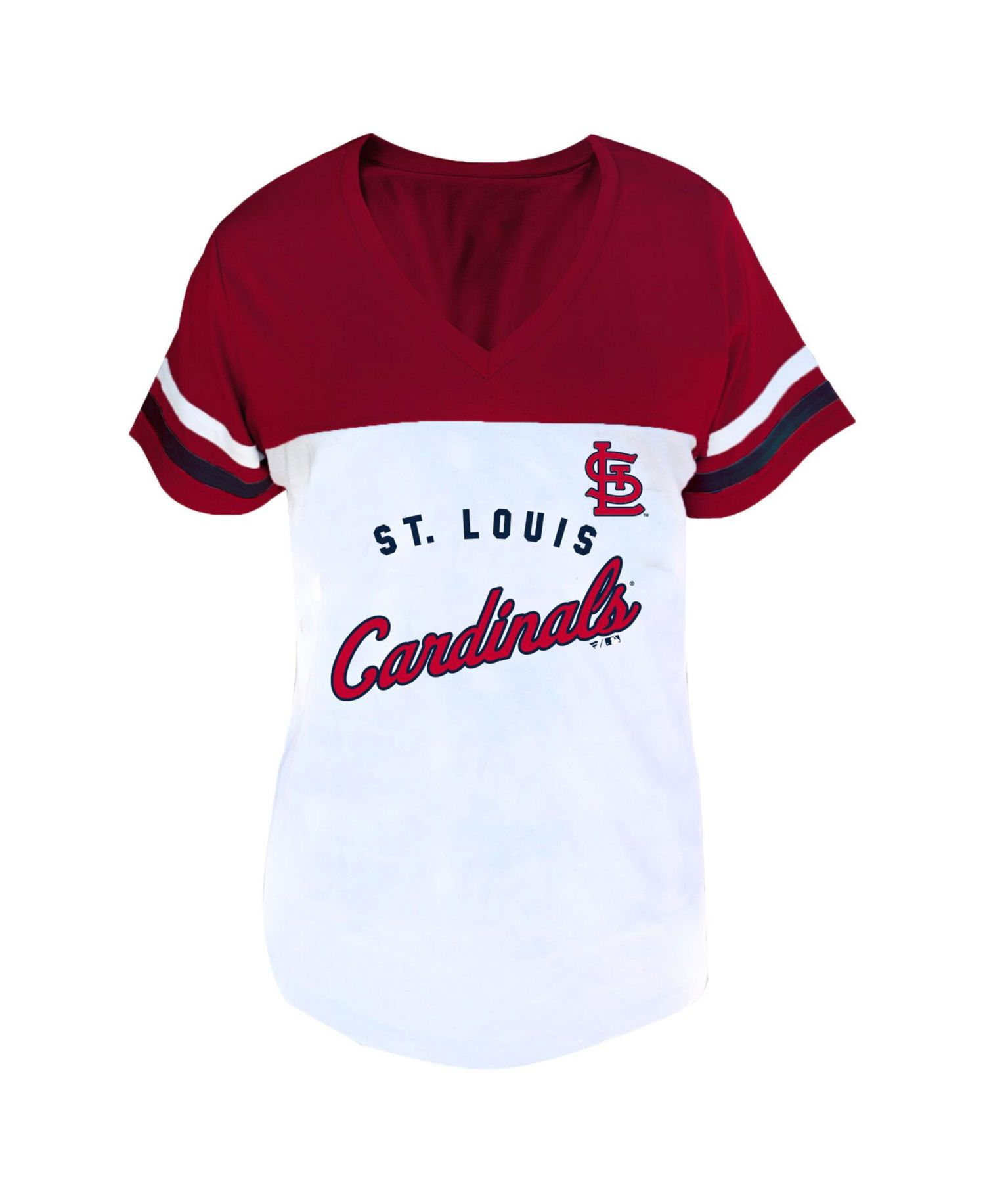 Women's White/Red St. Louis Cardinals Plus Size Two-Stripe V-Neck T-Shirt