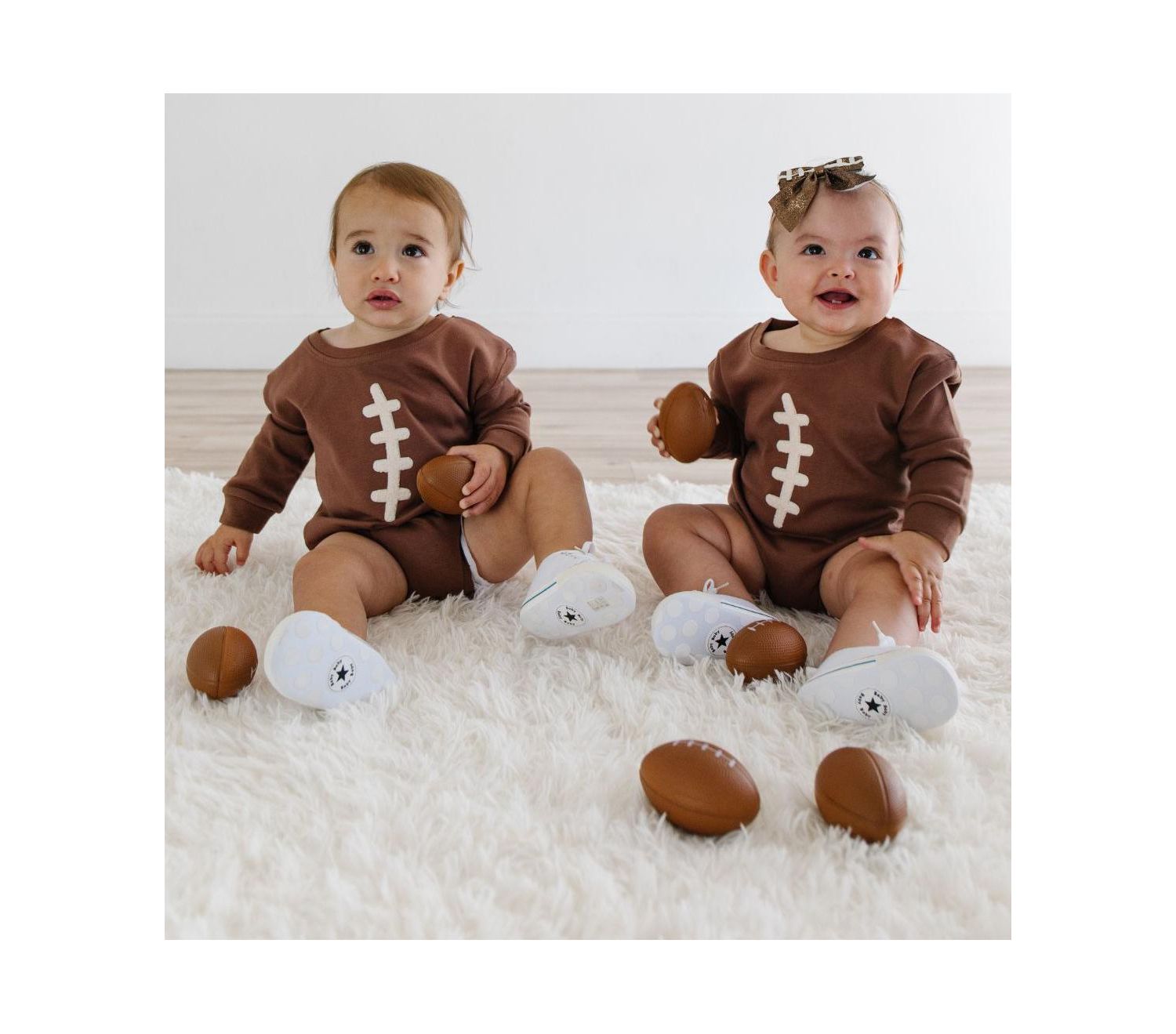 Baby Boys Football Lace Patch Long Sleeve Romper