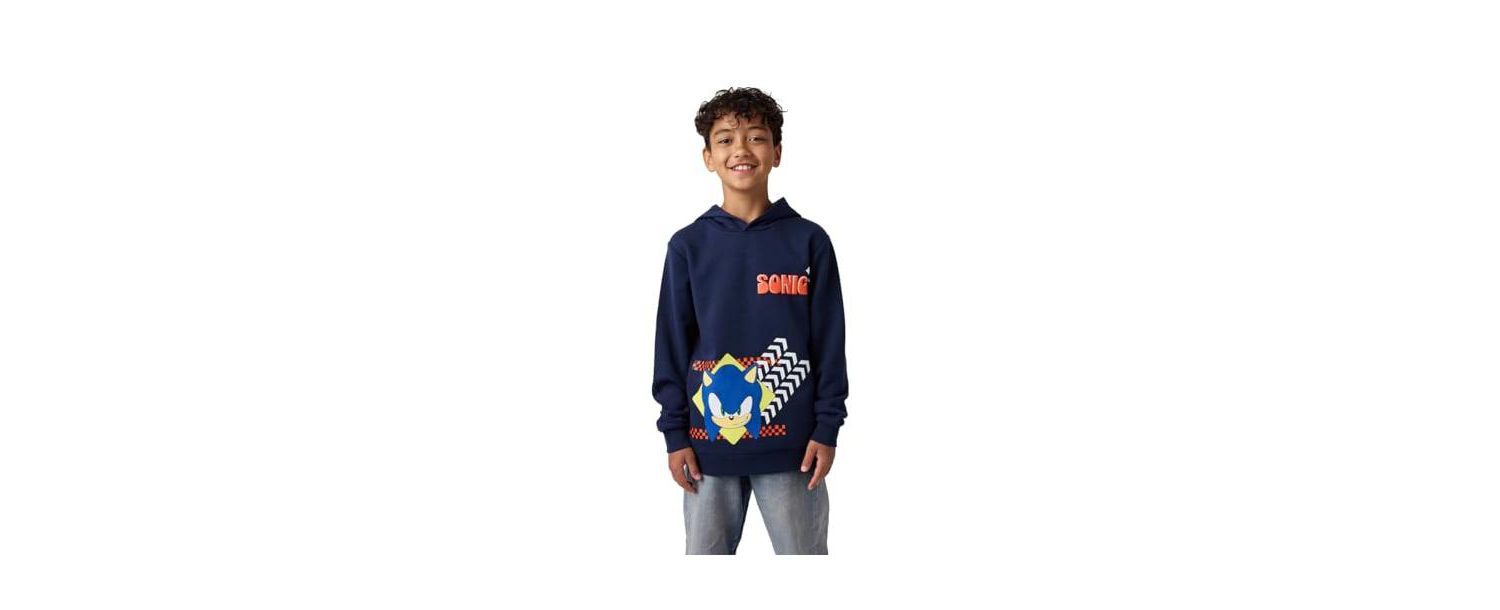 Little Boys Sonic Arrows and Checkered Flags Youth Navy Long Sleeve Hooded Sweatshirt-4