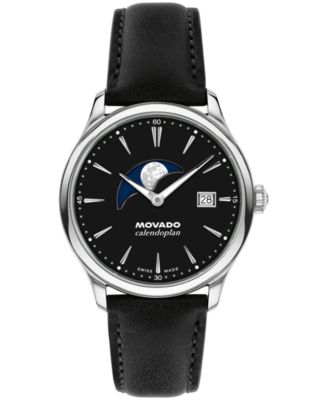 Men's Calendoplan Swiss Quartz Black Leather Watch 37mm
